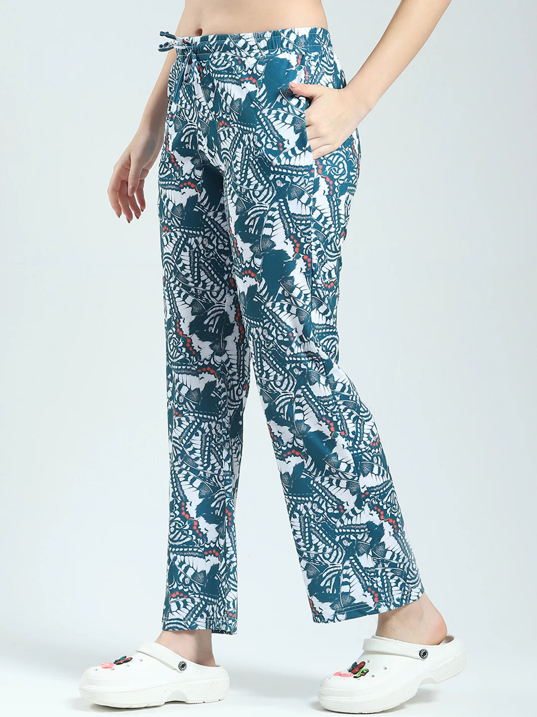 Women Green Printed Round Neck Half Sleeve Lower Set - Image 6