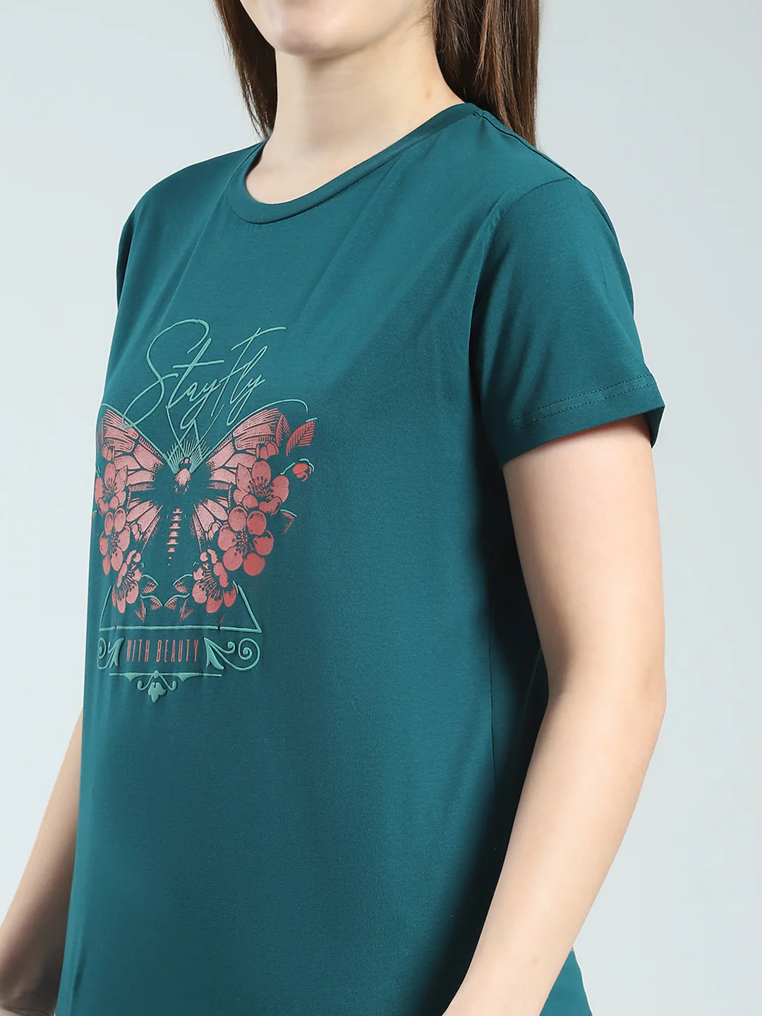 Women Green Printed Round Neck Half Sleeve Lower Set - Image 7