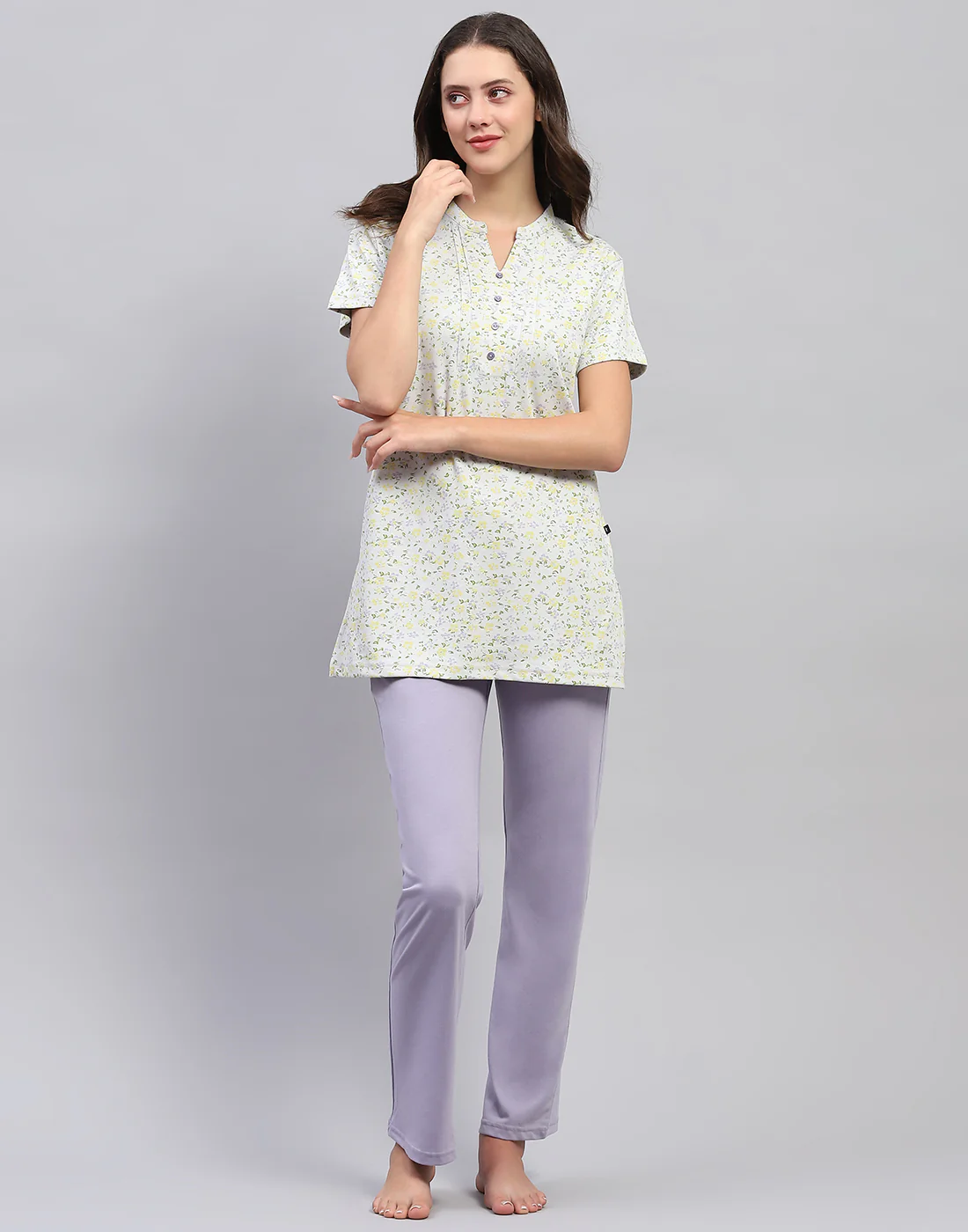 Women Green & Purple Printed Fashion Neck Half Sleeve Lower Set - Image 3