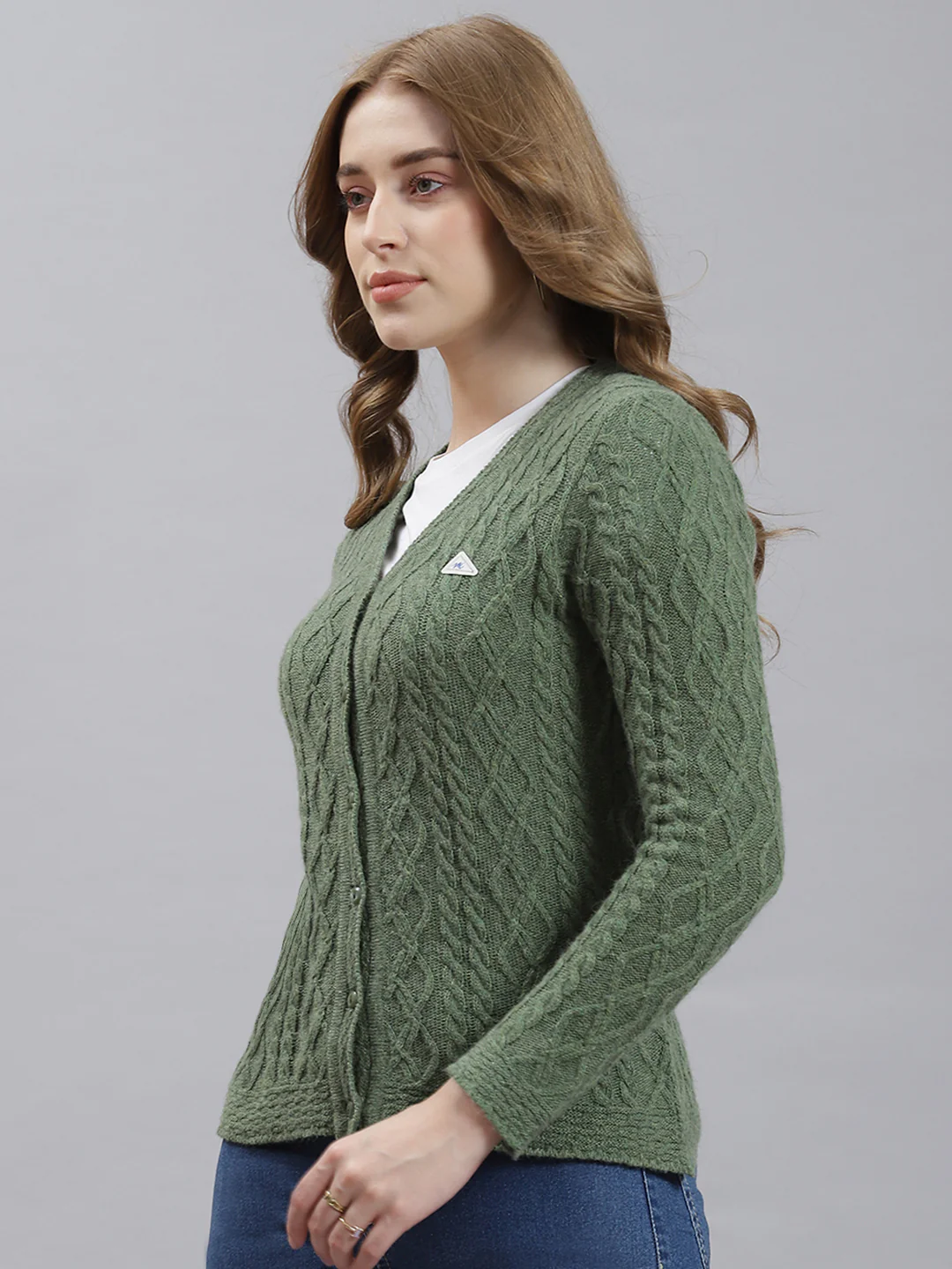 Women Green Self Cardigan - Image 4