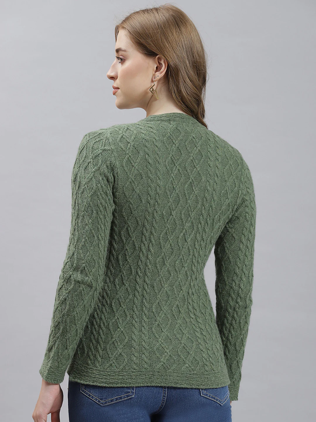Women Green Self Cardigan - Image 5