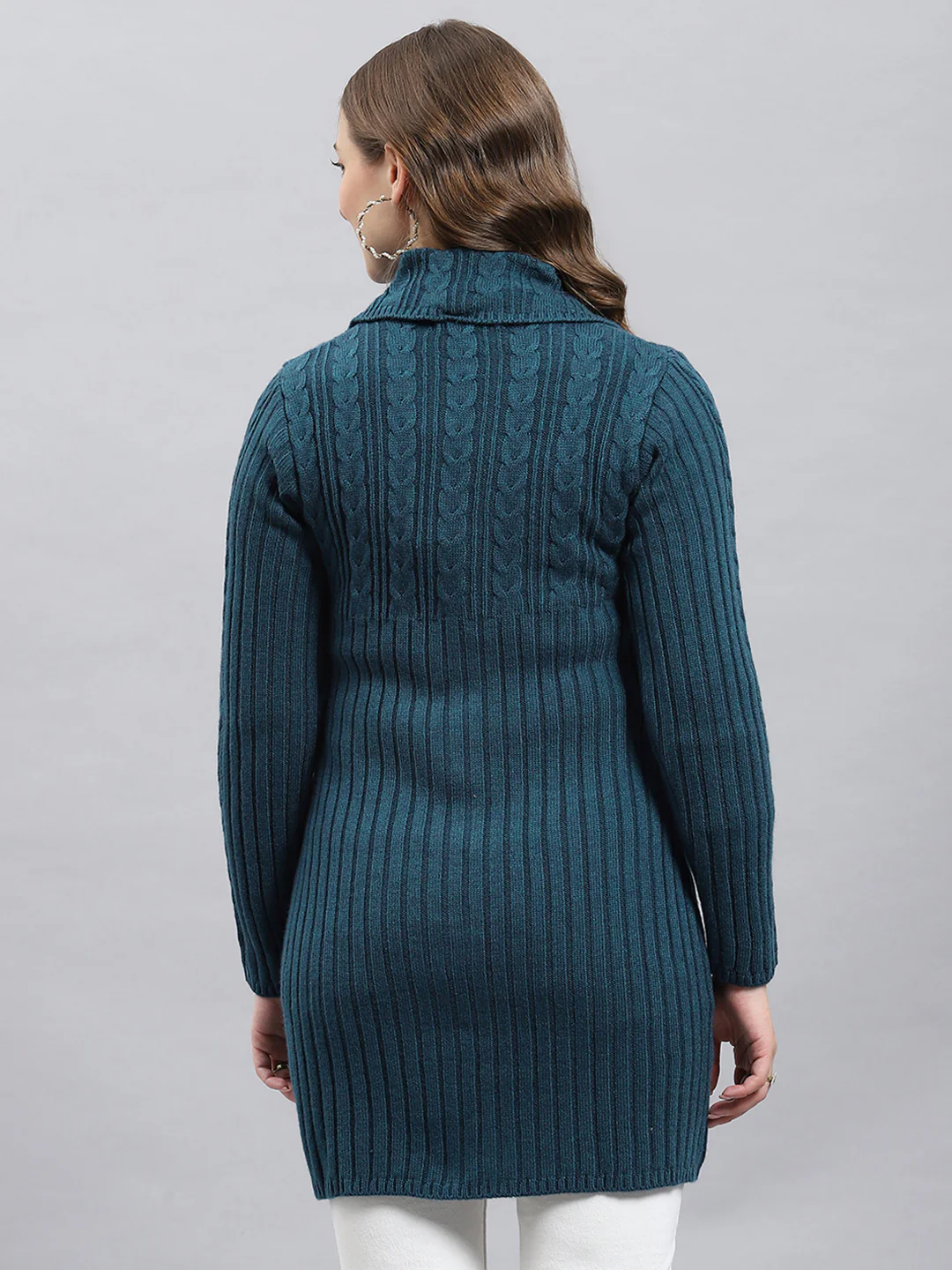 Women Green Self Design Collar Full Sleeve Cardigan - Image 5