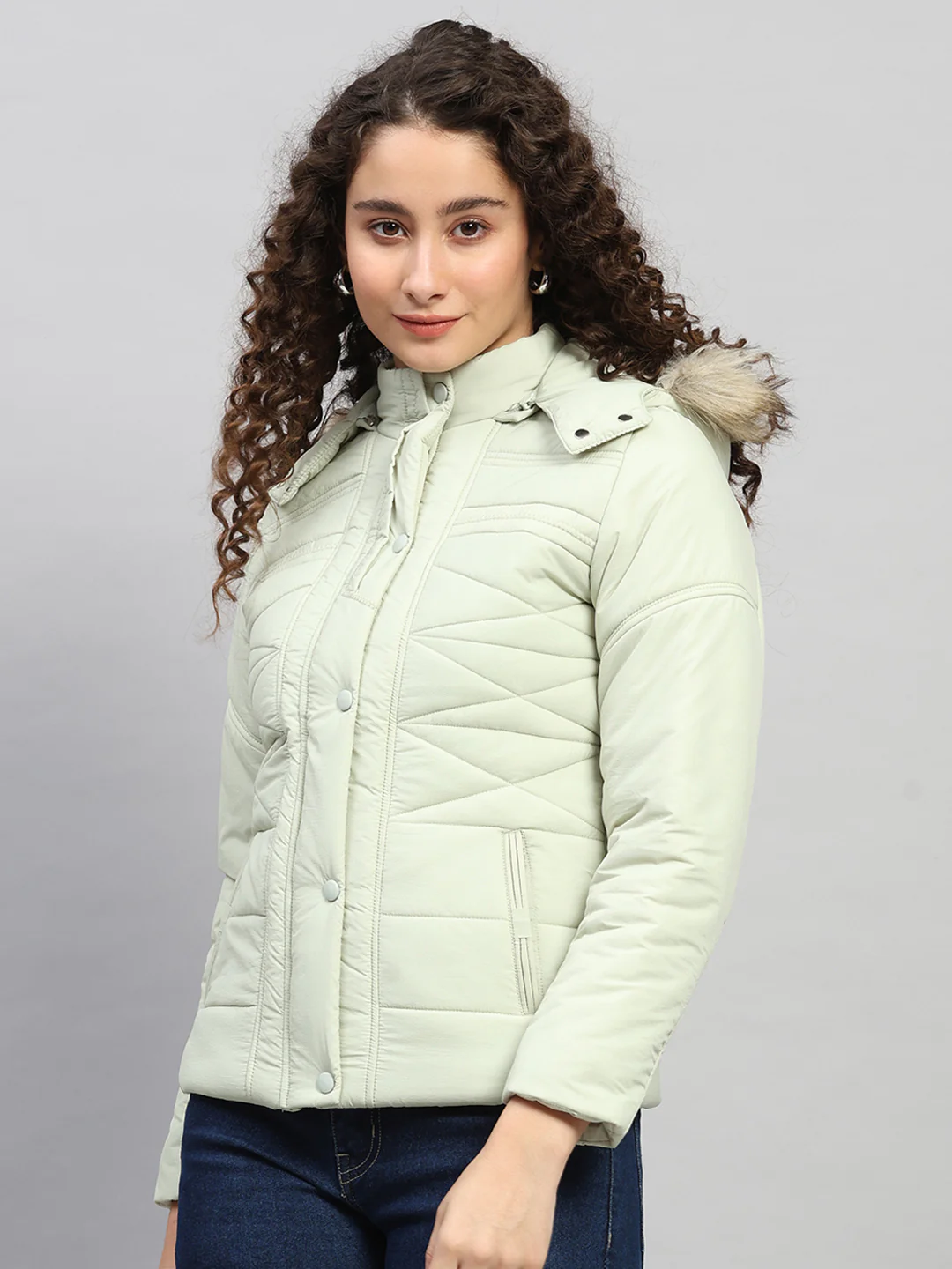 Women Green Self Design Hooded Full Sleeve Jacket - Image 3