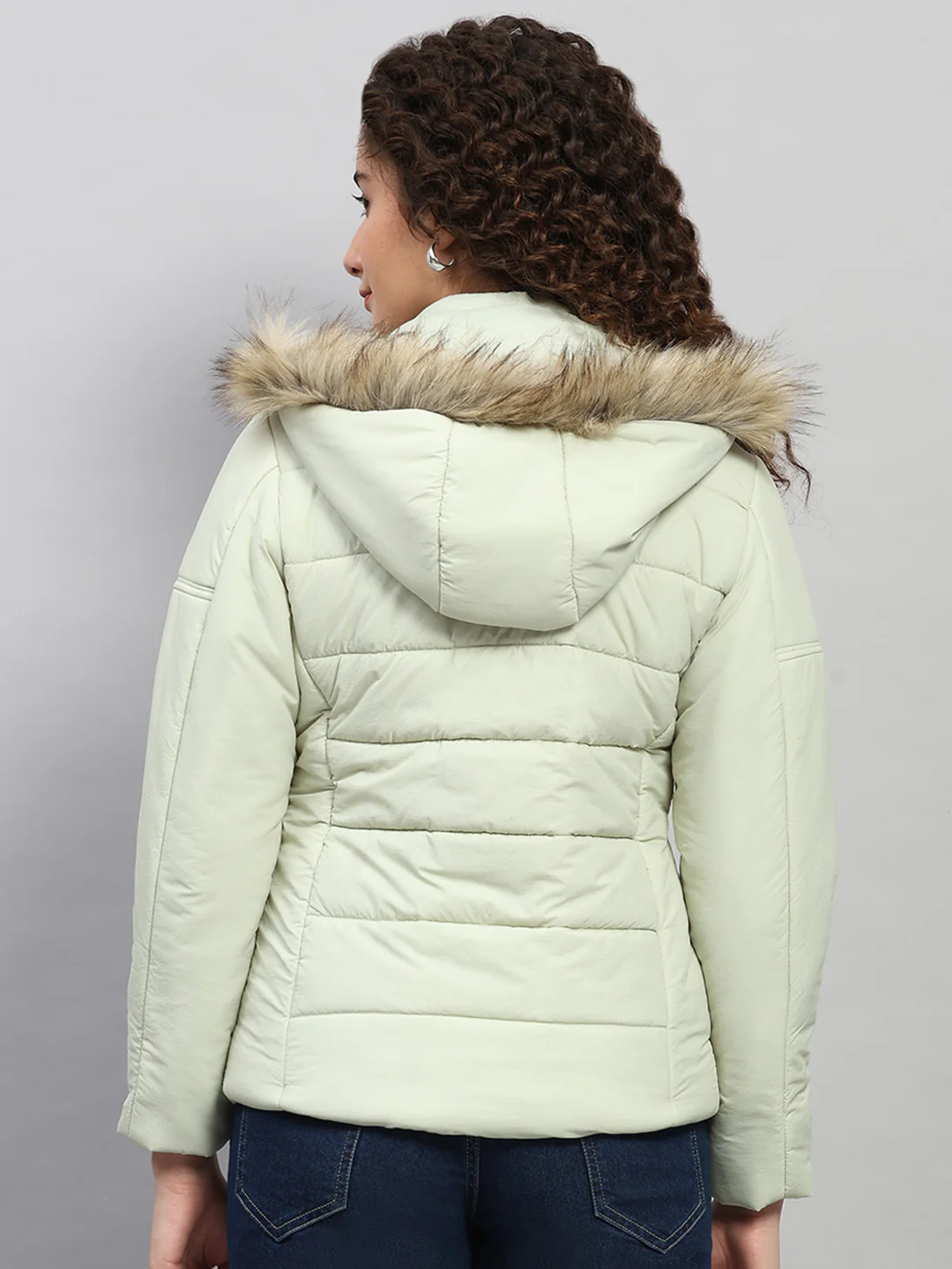 Women Green Self Design Hooded Full Sleeve Jacket - Image 5