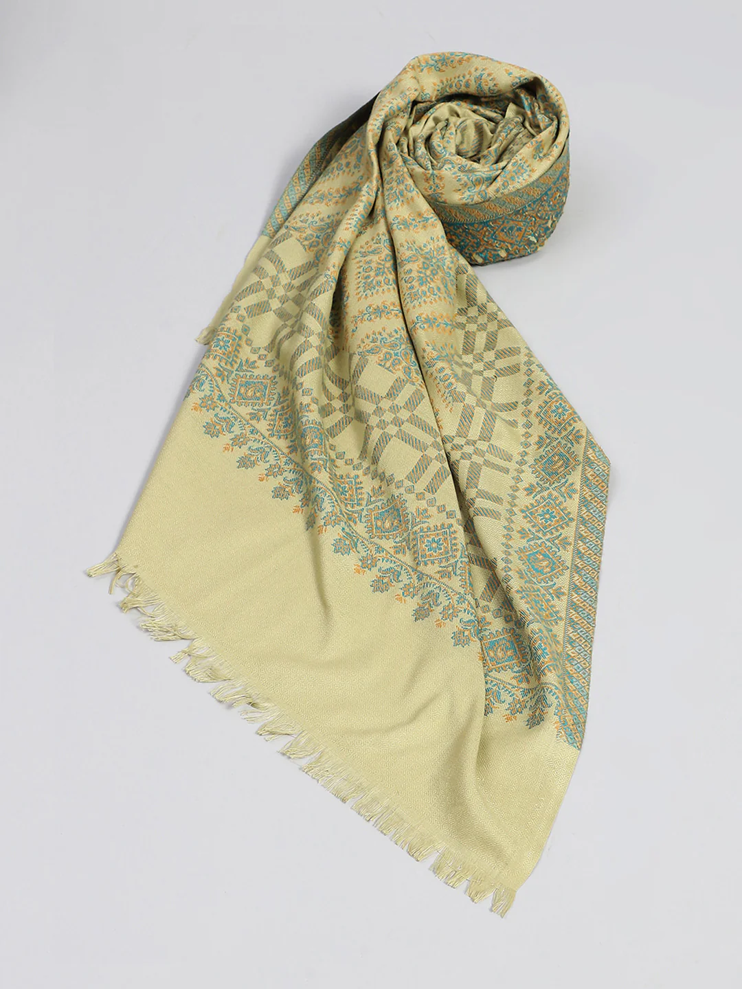 Women Green Self Design Shawl - Image 2
