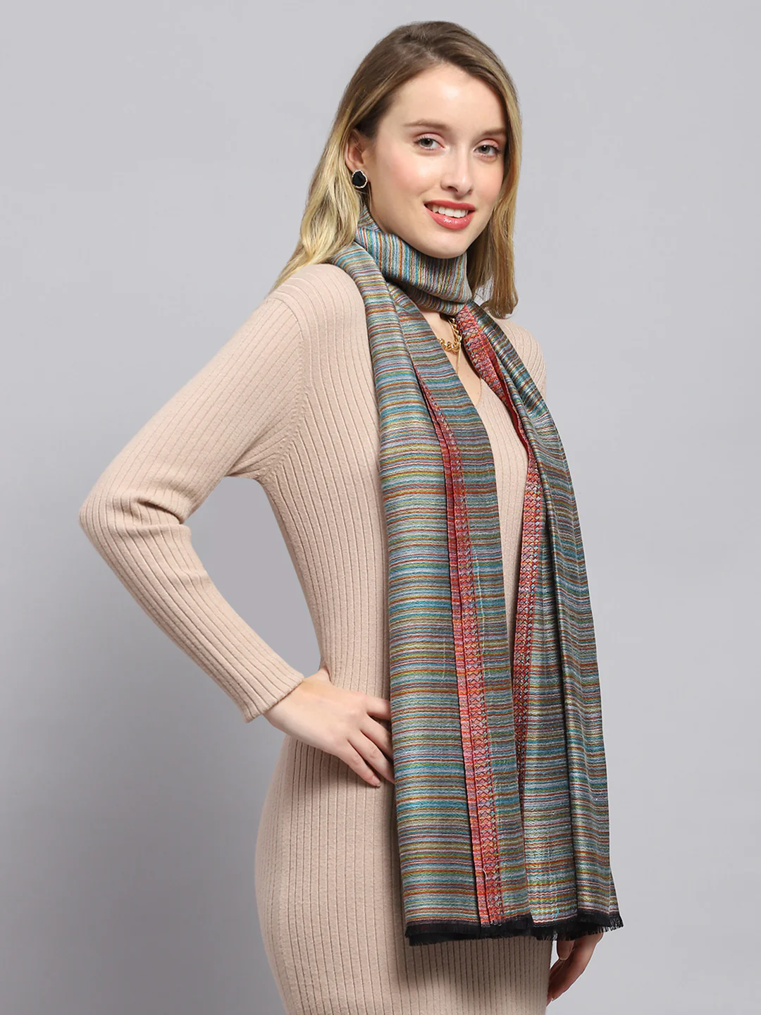 Women Green Self Design Stole - Image 5
