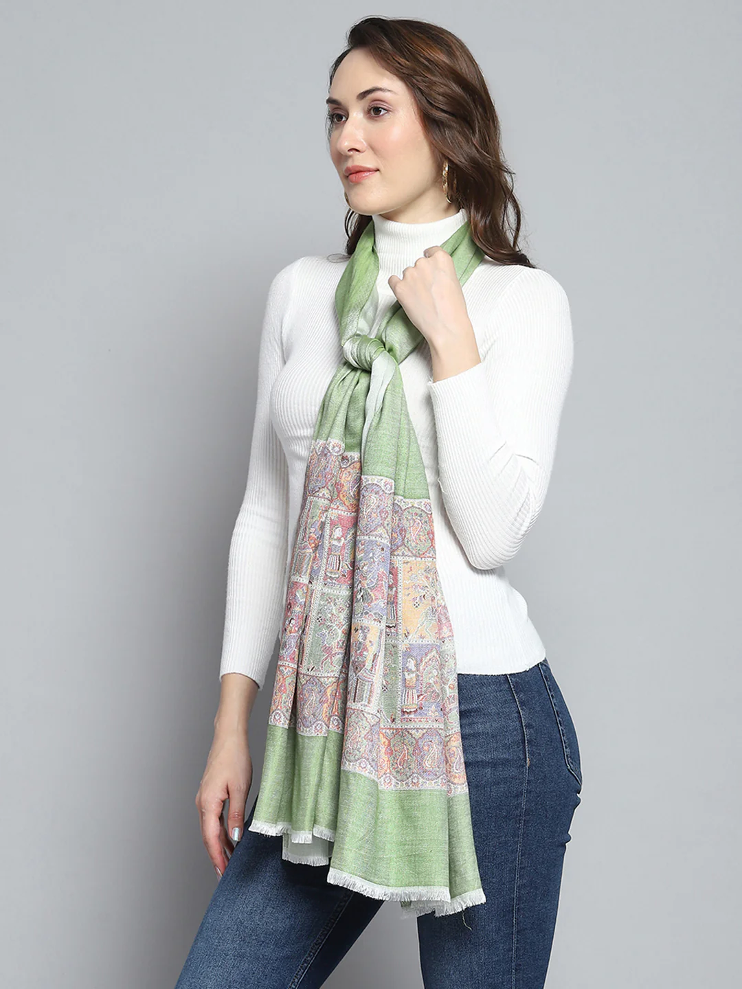 Women Green Self Design Stole - Image 3