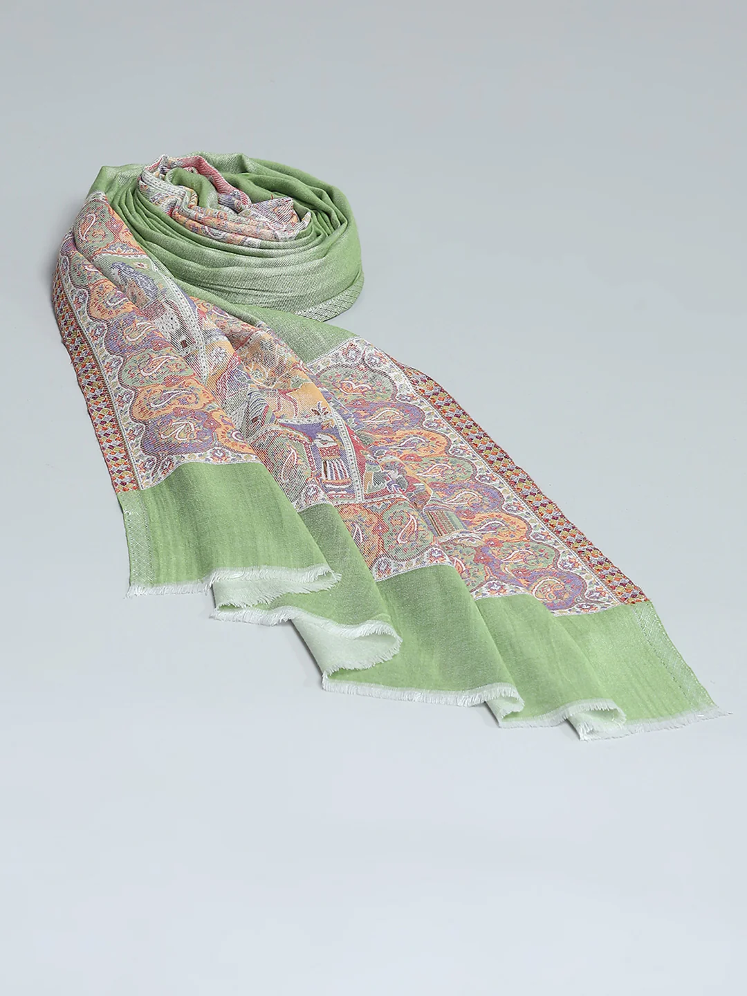 Women Green Self Design Stole - Image 6