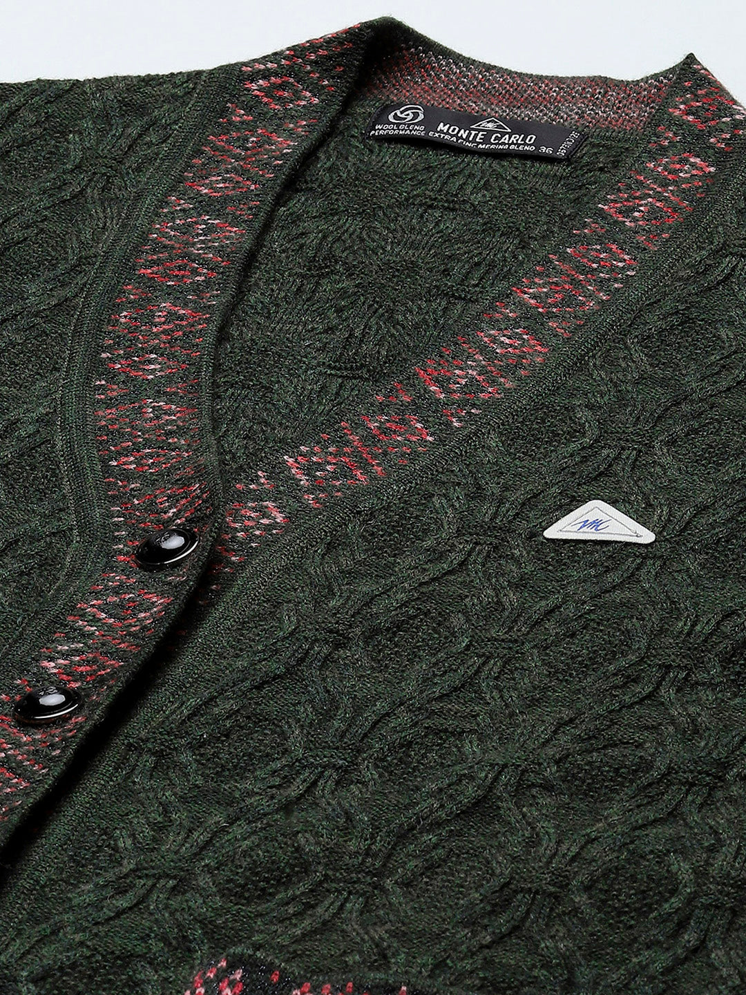 Women Green Self Design V Neck Full Sleeve Cardigan - Image 7
