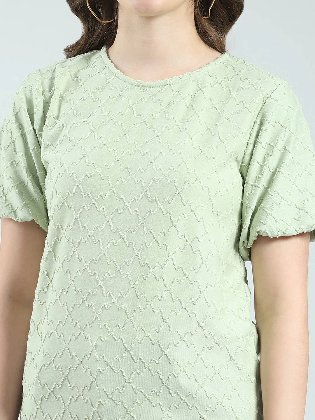 Women Green Self Design Round Neck Half Sleeve Top - Image 6