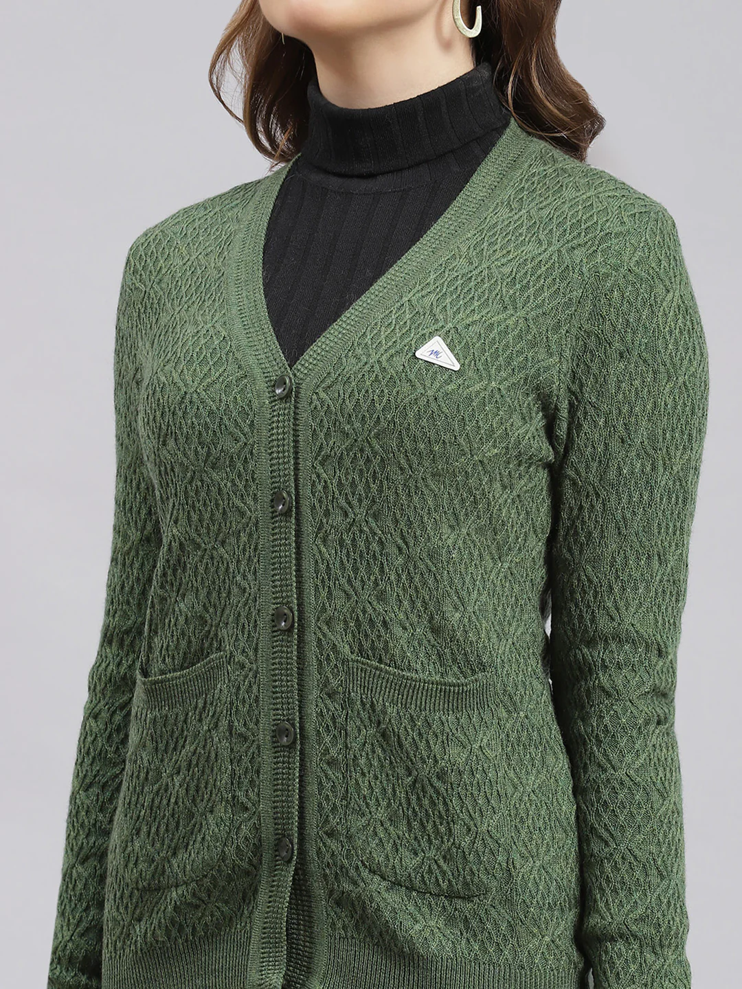 Women Green Self Design Wool blend Cardigan - Image 6