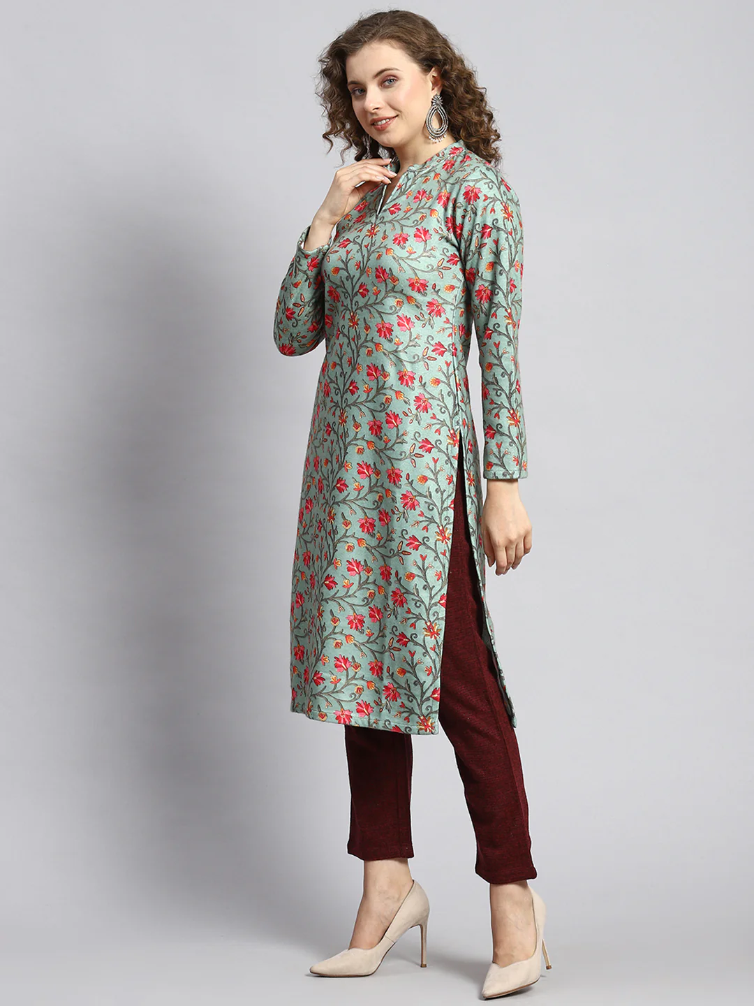 Women Green Self Kurti+Jacket - Image 2