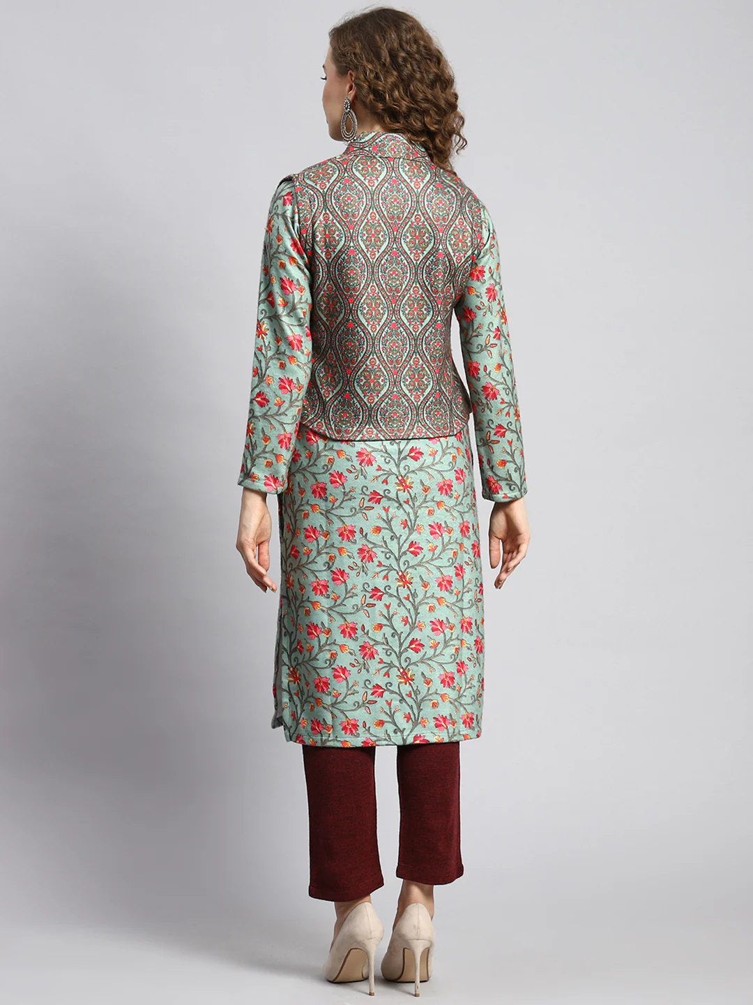 Women Green Self Kurti+Jacket - Image 5