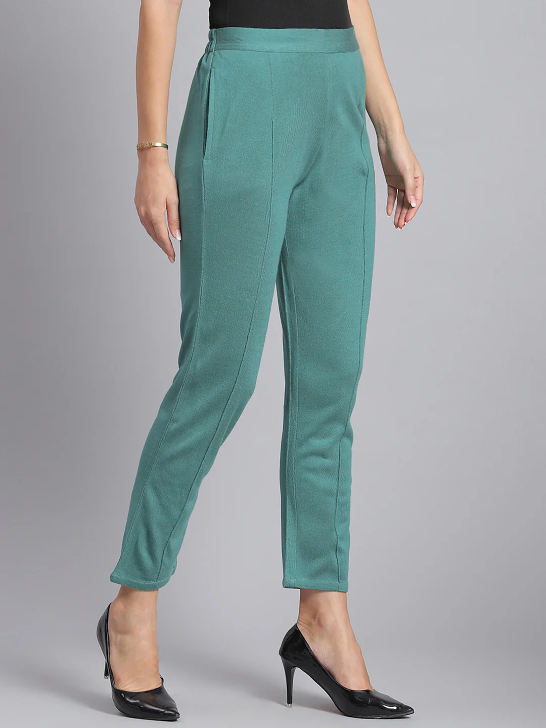 Women Green Self Design Regular Fit Winter Lowers - Image 4