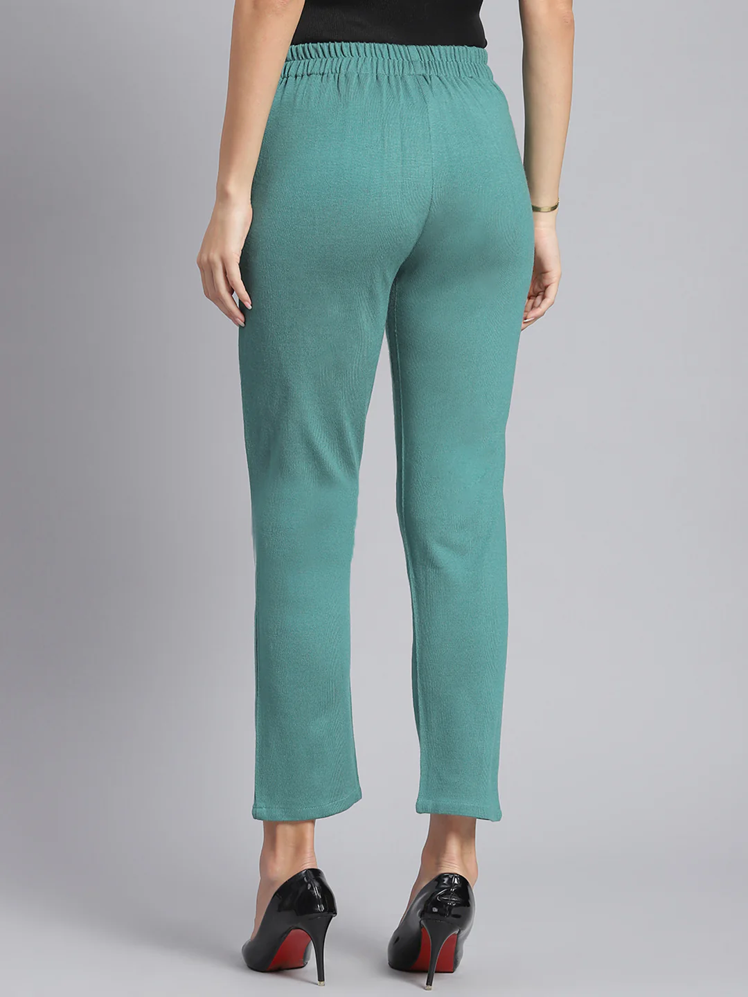 Women Green Self Design Regular Fit Winter Lowers - Image 5