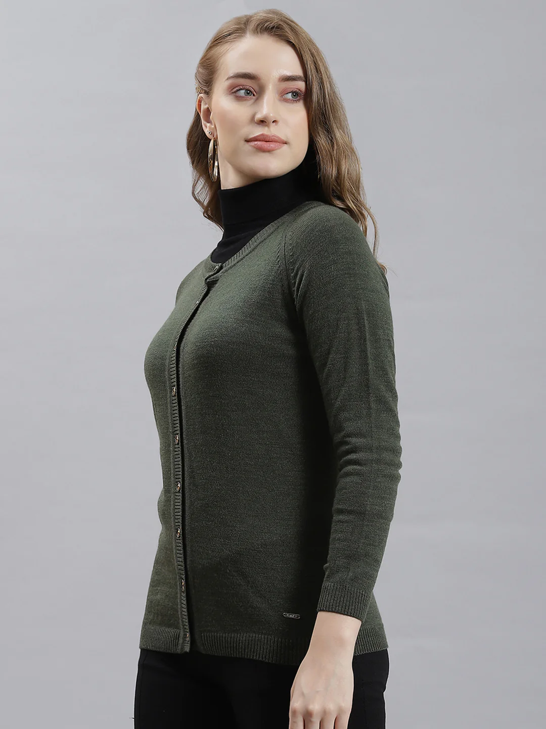 Women Green Solid Cardigan - Image 3