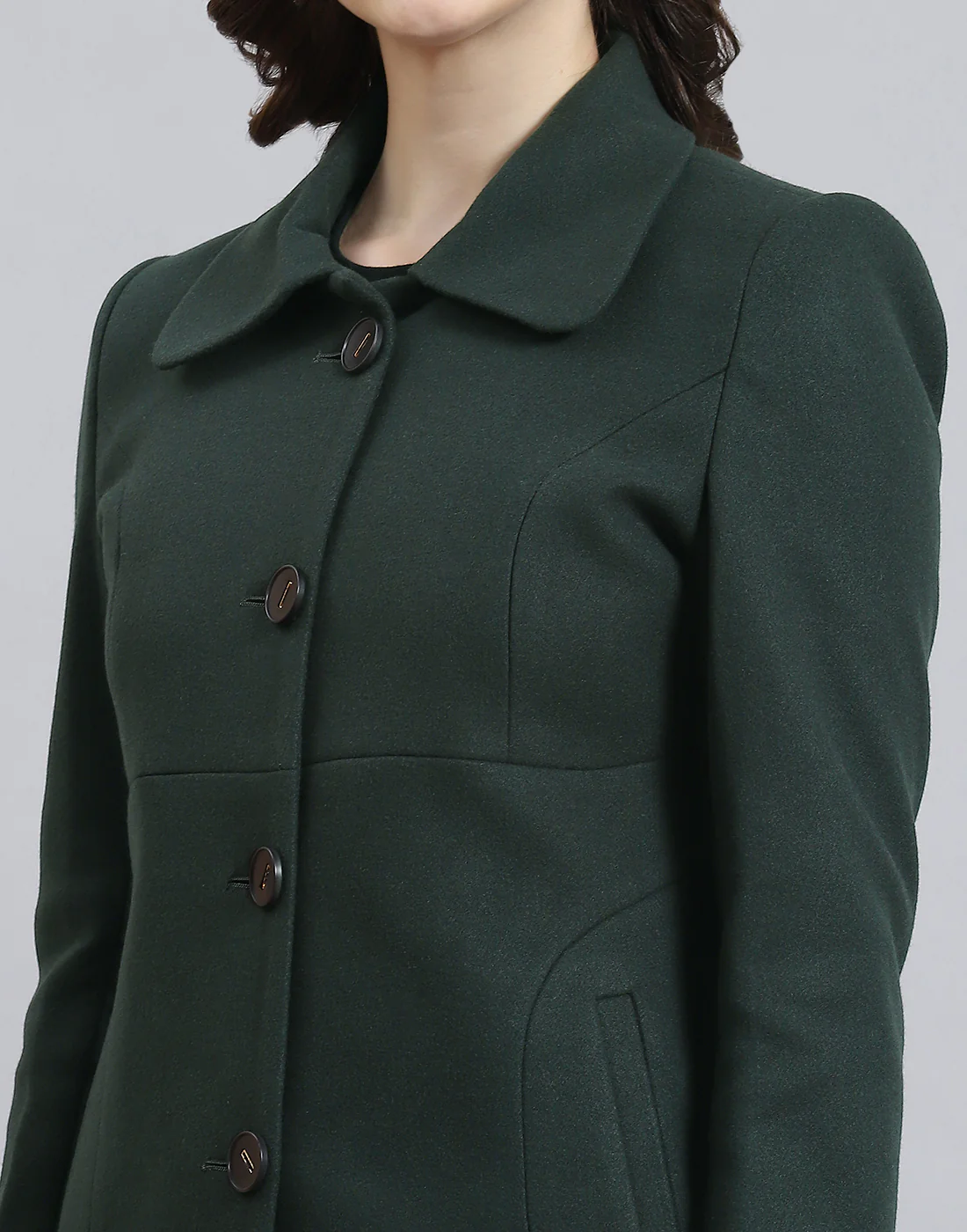 Women Green Solid Collar Full Sleeve Coat - Image 7