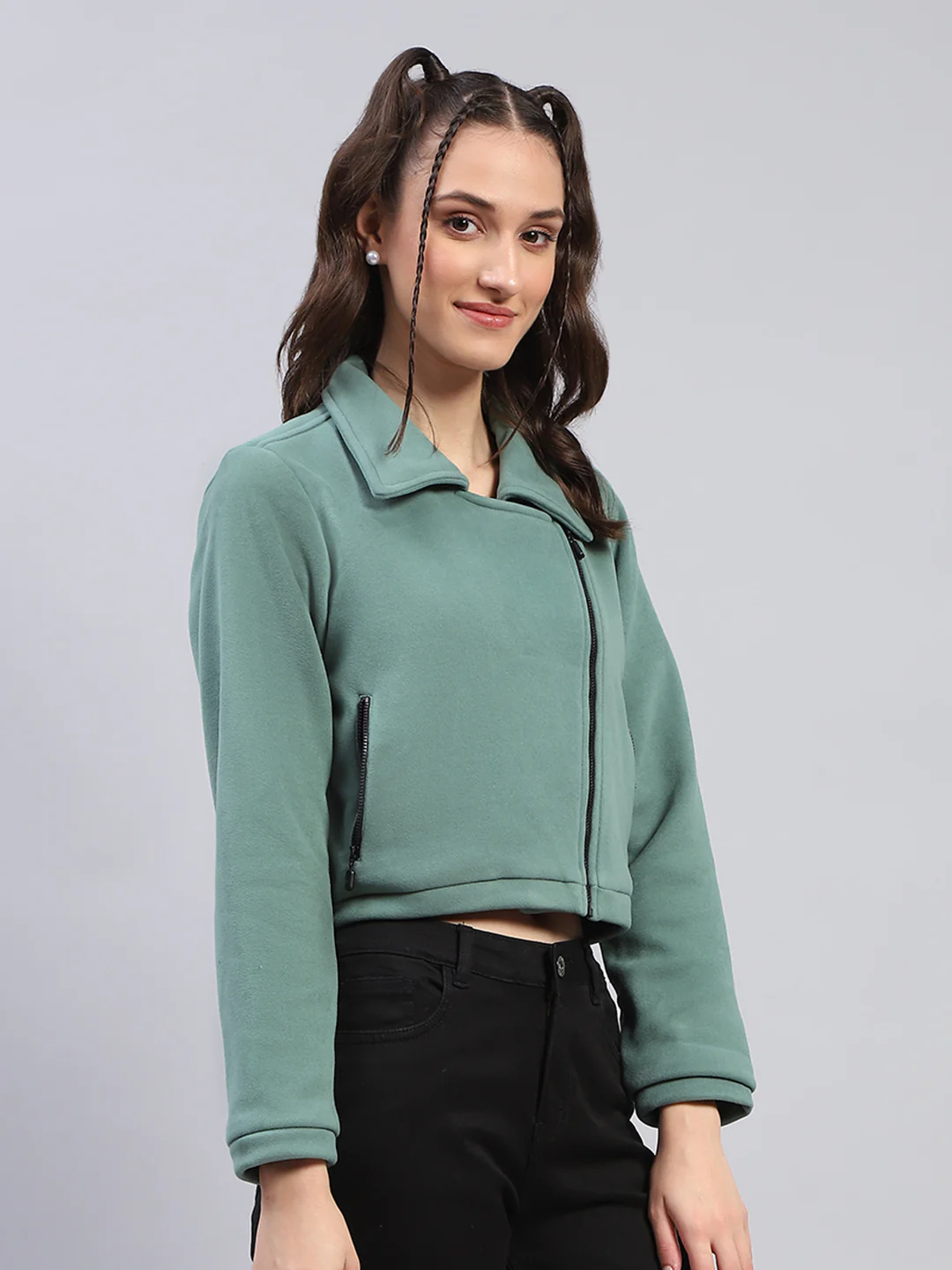 Rock.it Women Green Solid Collar Full Sleeve Jacket - Image 4