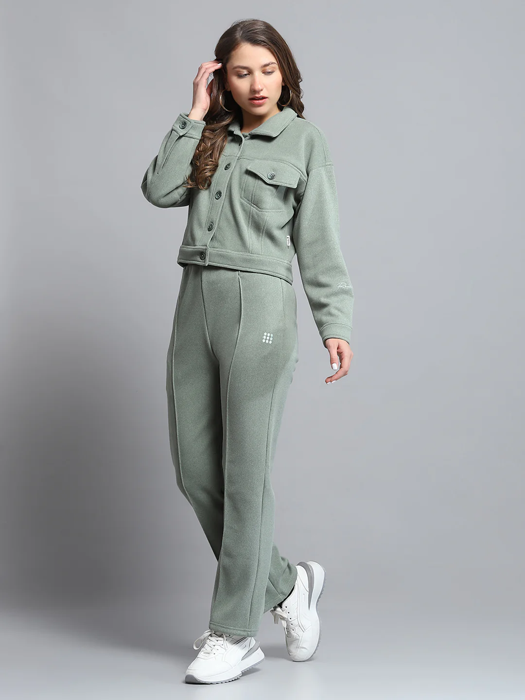 Rock.it Women Green Solid Collar Full Sleeve Tracksuit - Image 3