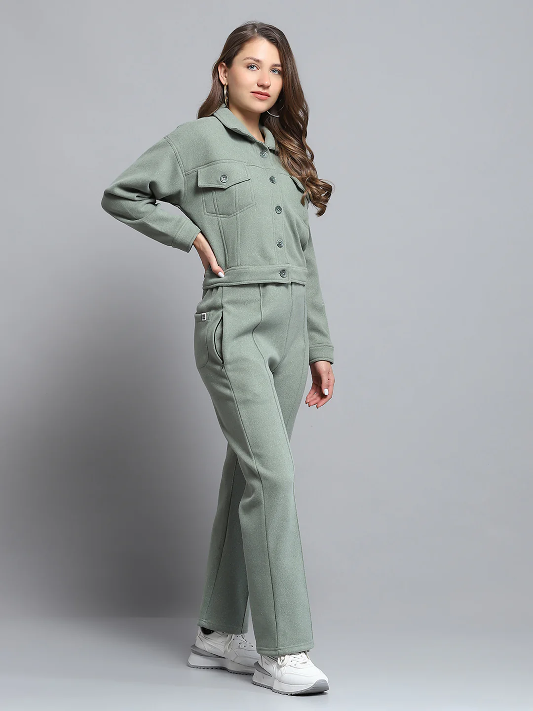 Rock.it Women Green Solid Collar Full Sleeve Tracksuit - Image 4