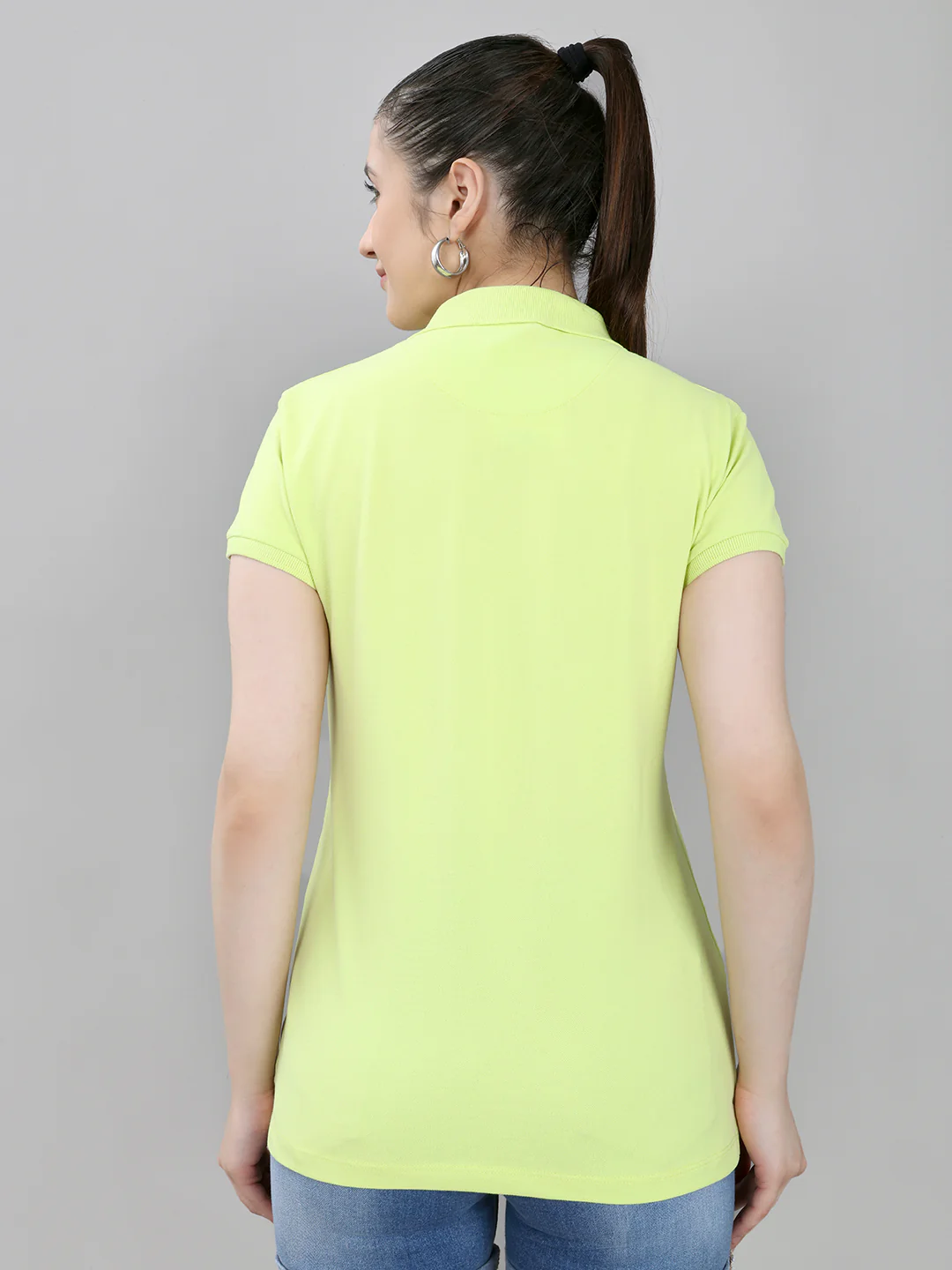 Women Green Solid Collar Half Sleeve T-Shirt - Image 5