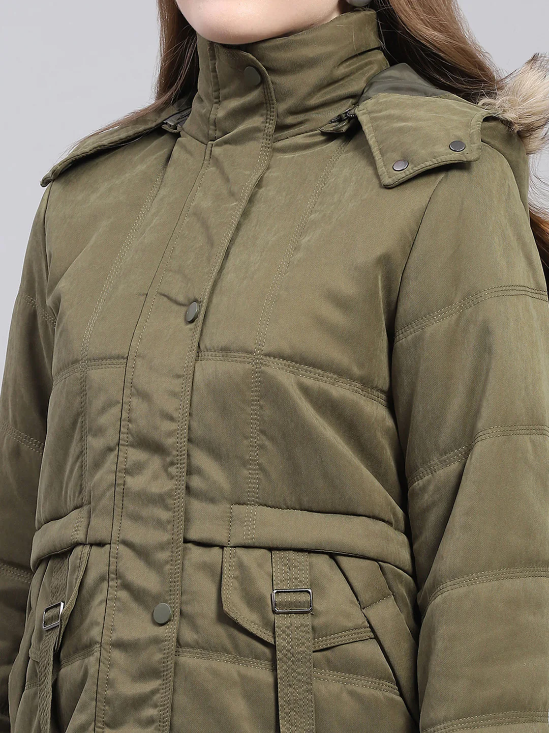 Women Green Solid Detachable Hood Full Sleeve Jacket - Image 7