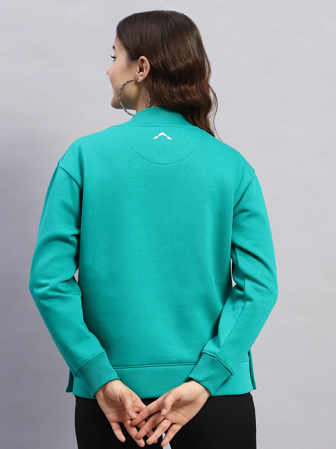 Rock.it Women Green Solid High Neck Full Sleeve Sweatshirt - Image 5