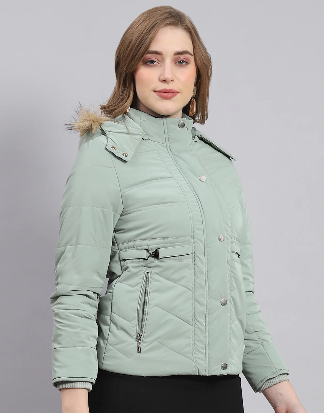 Women Green Solid Hooded Full Sleeve Jacket - Image 4