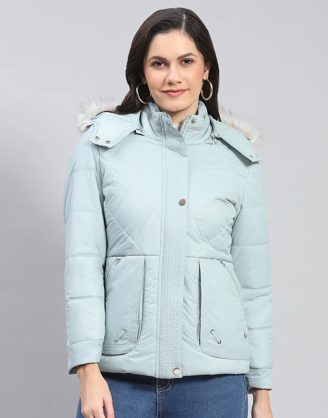 Women Green Solid Hooded Full Sleeve Jacket - Image 2