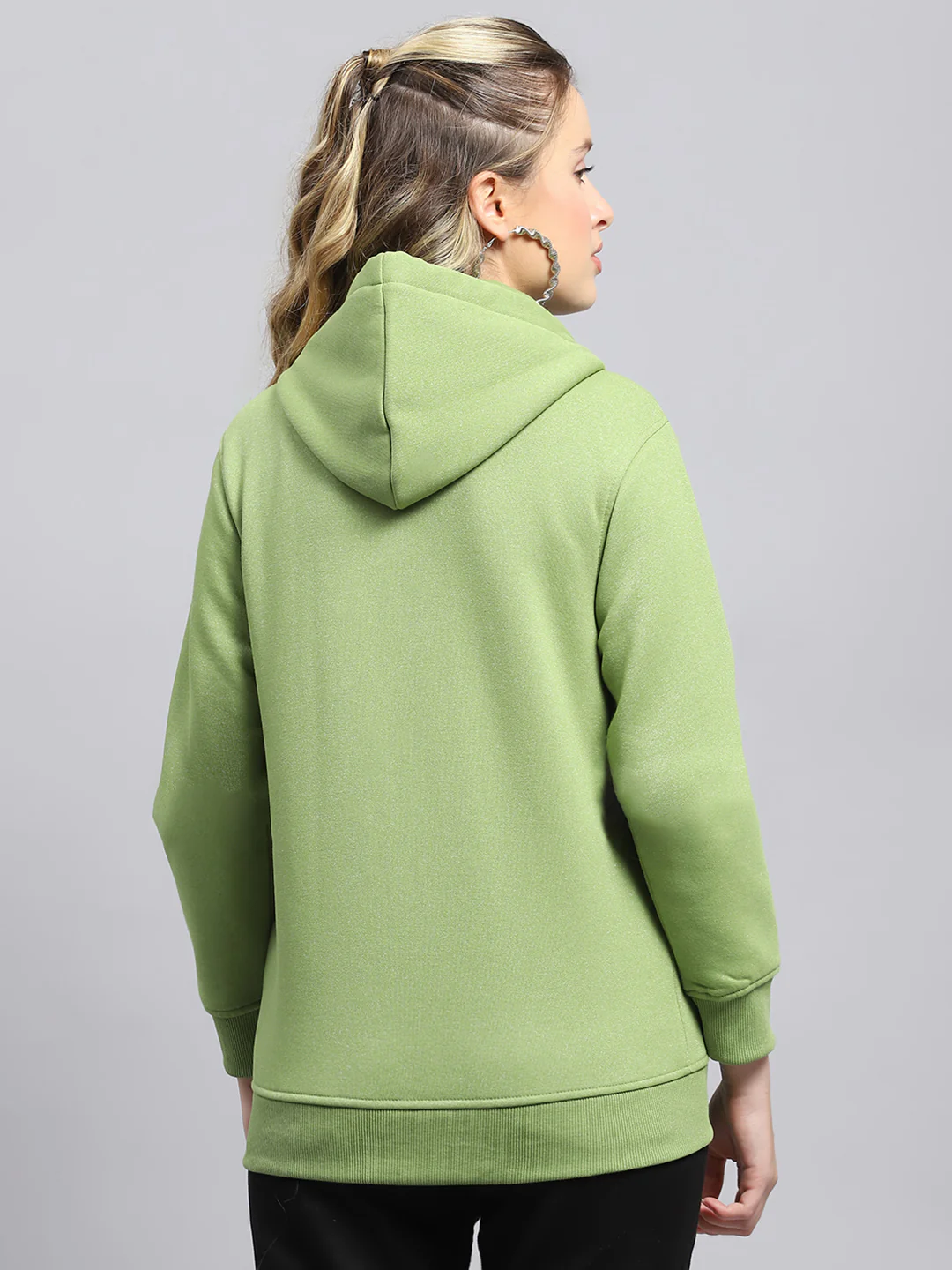 Women Green Solid Hooded Full Sleeve Sweatshirt - Image 5