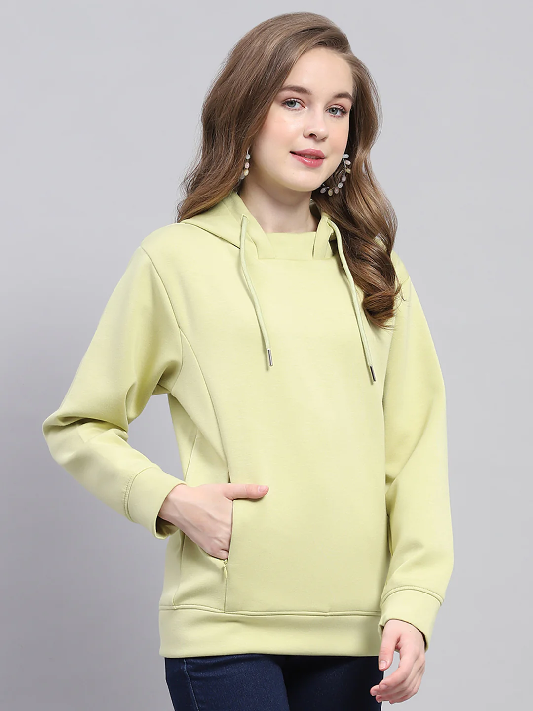 Women Green Solid Hooded Full Sleeve Sweatshirt - Image 4