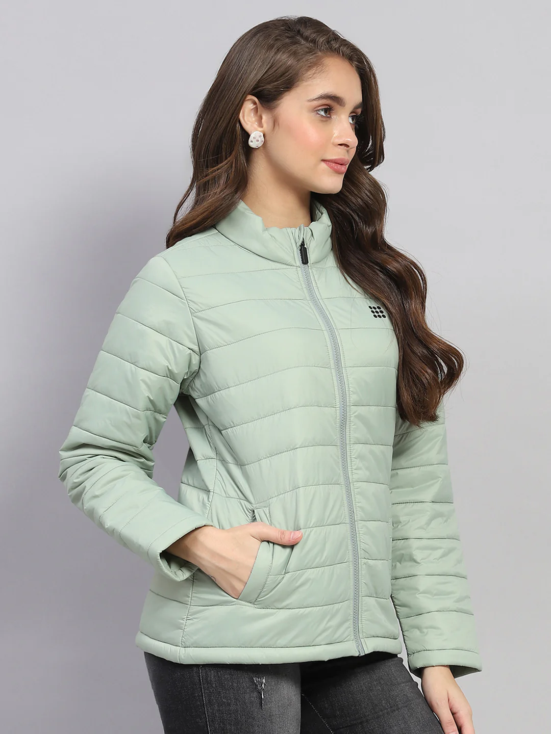 Rock.it Women Green Solid Mock Neck Full Sleeve Jacket - Image 6