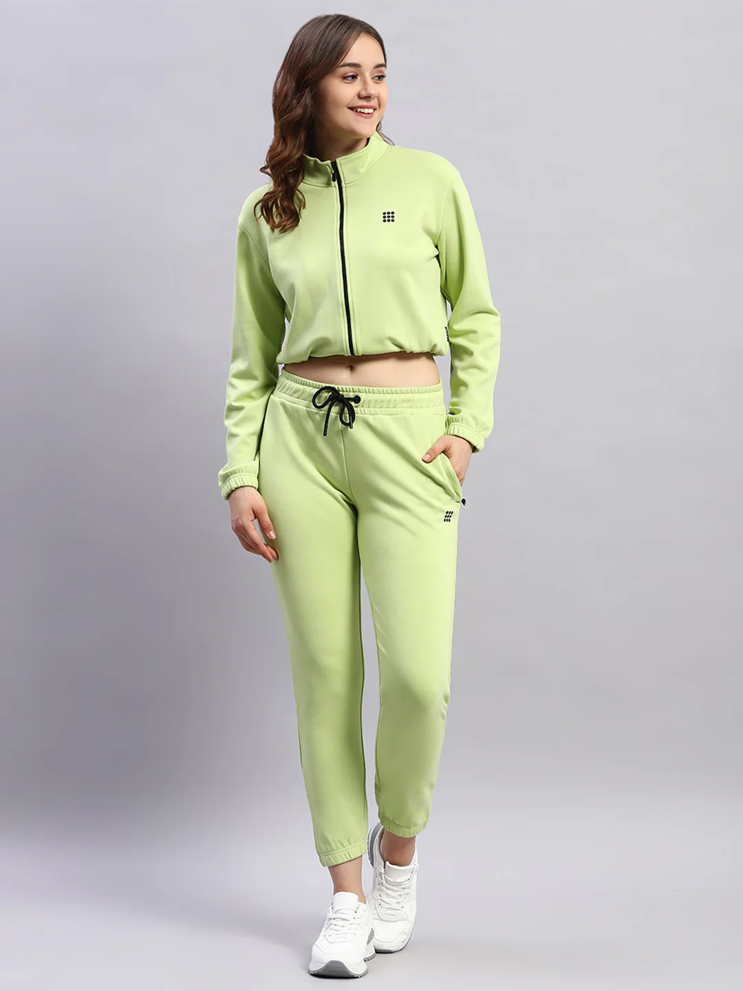 Rock.it Women Green Solid Mock Neck Full Sleeve Tracksuit - Image 2