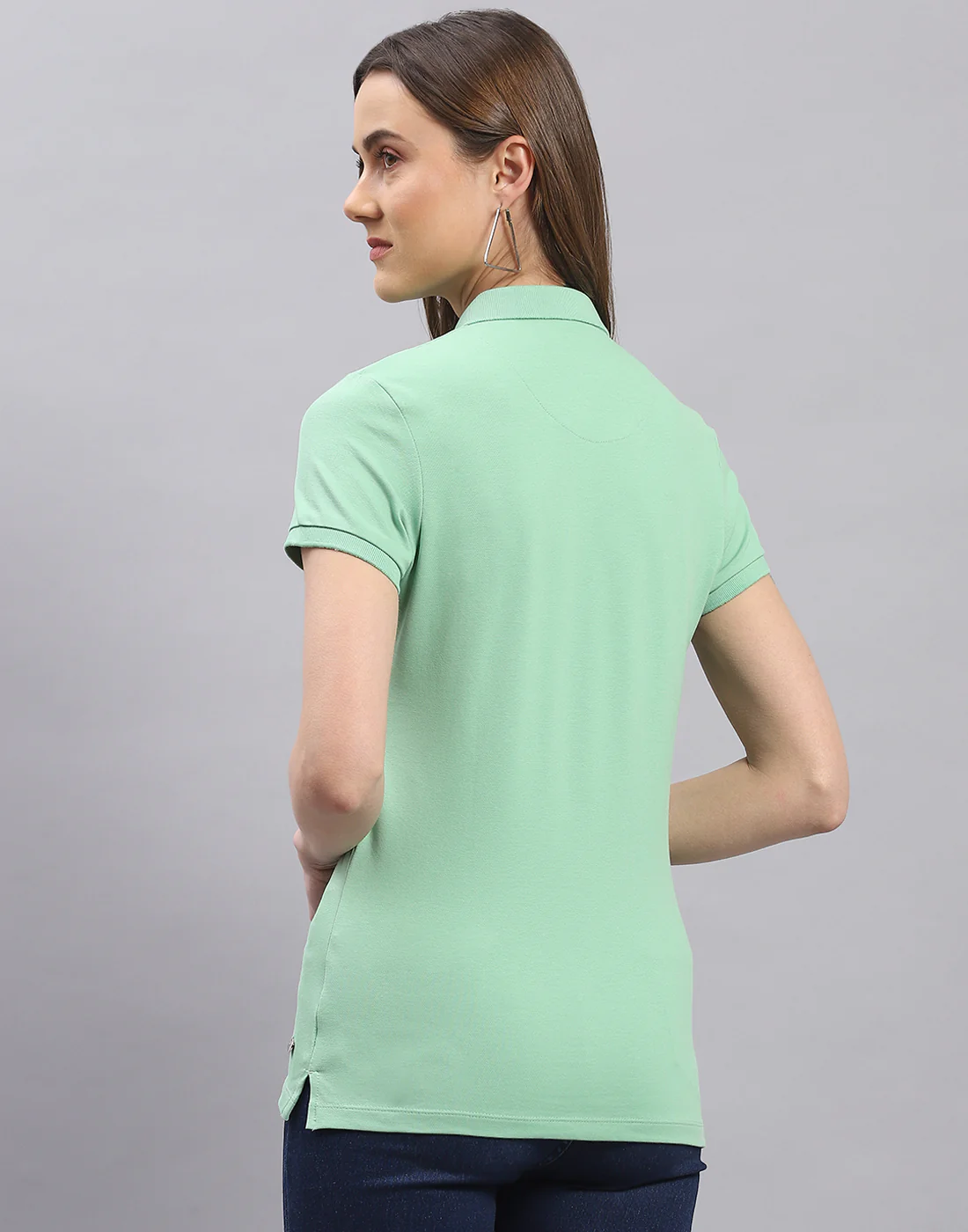Women Green Solid Polo Collar Half Sleeve T-Shirt - Image 5