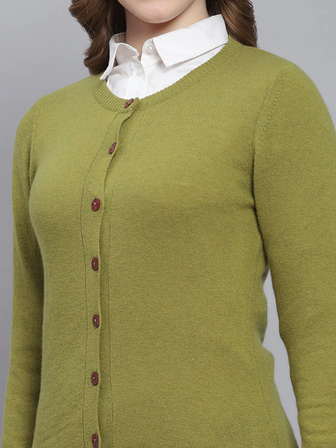 Women Green Solid Round Neck Full Sleeve Cardigans - Image 6