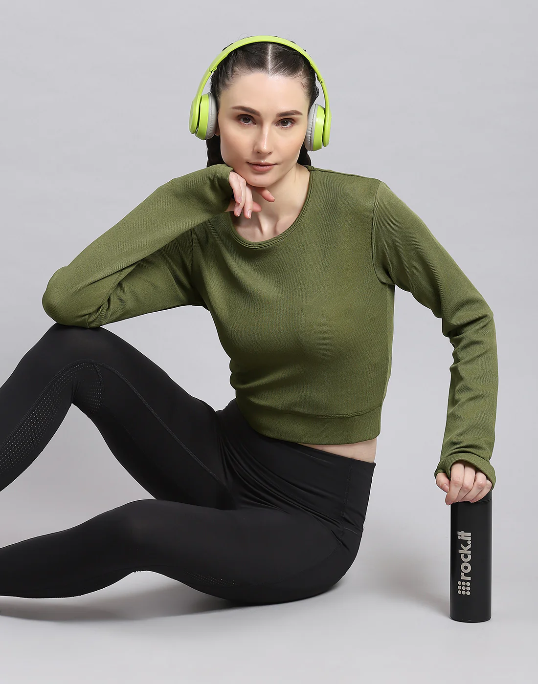 Rock.it Women Green Solid Round Neck Full Sleeve Sweatshirt - Image 6