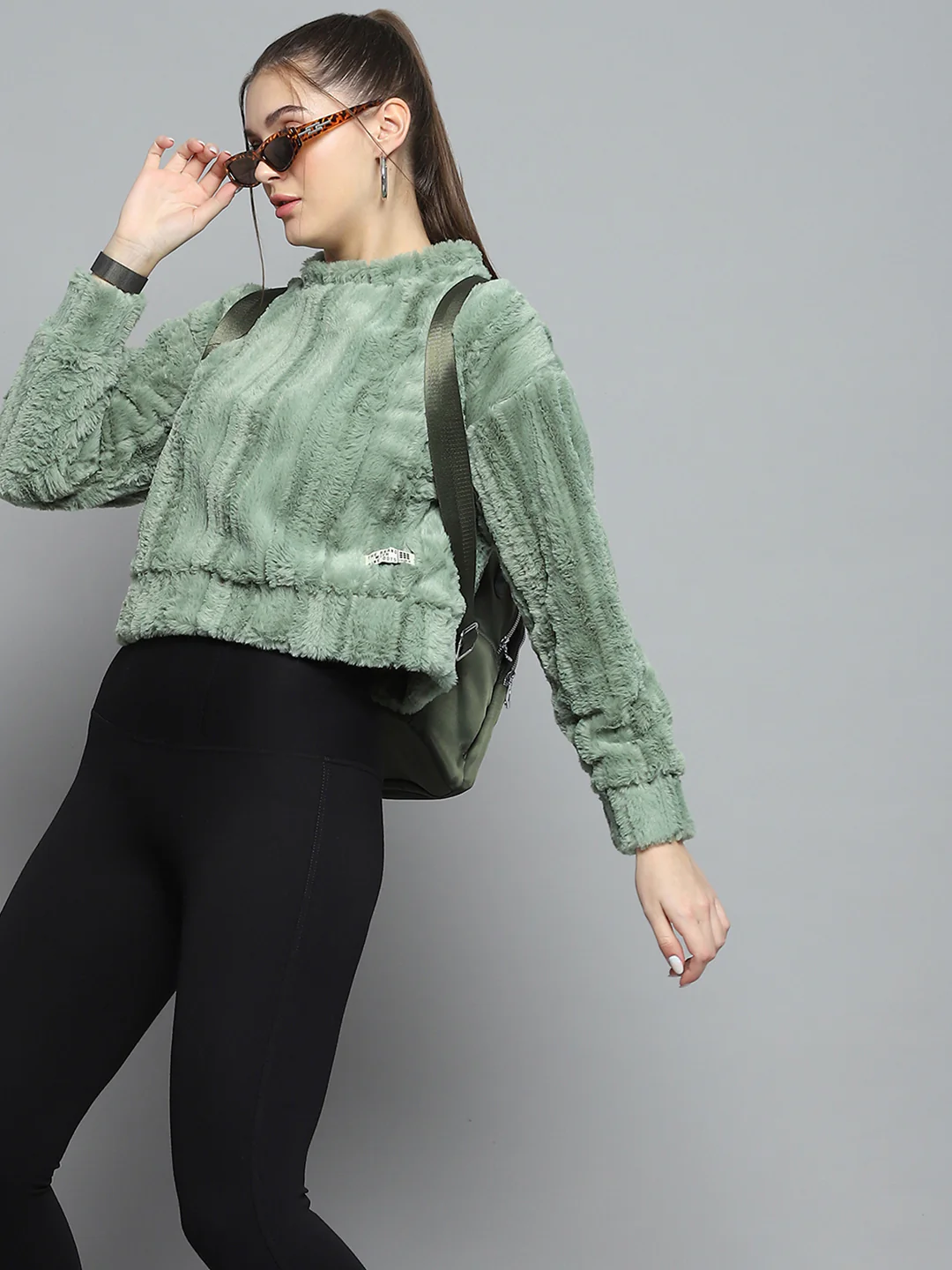 Rock.it Women Green Solid Round Neck Full Sleeve Sweatshirt - Image 6