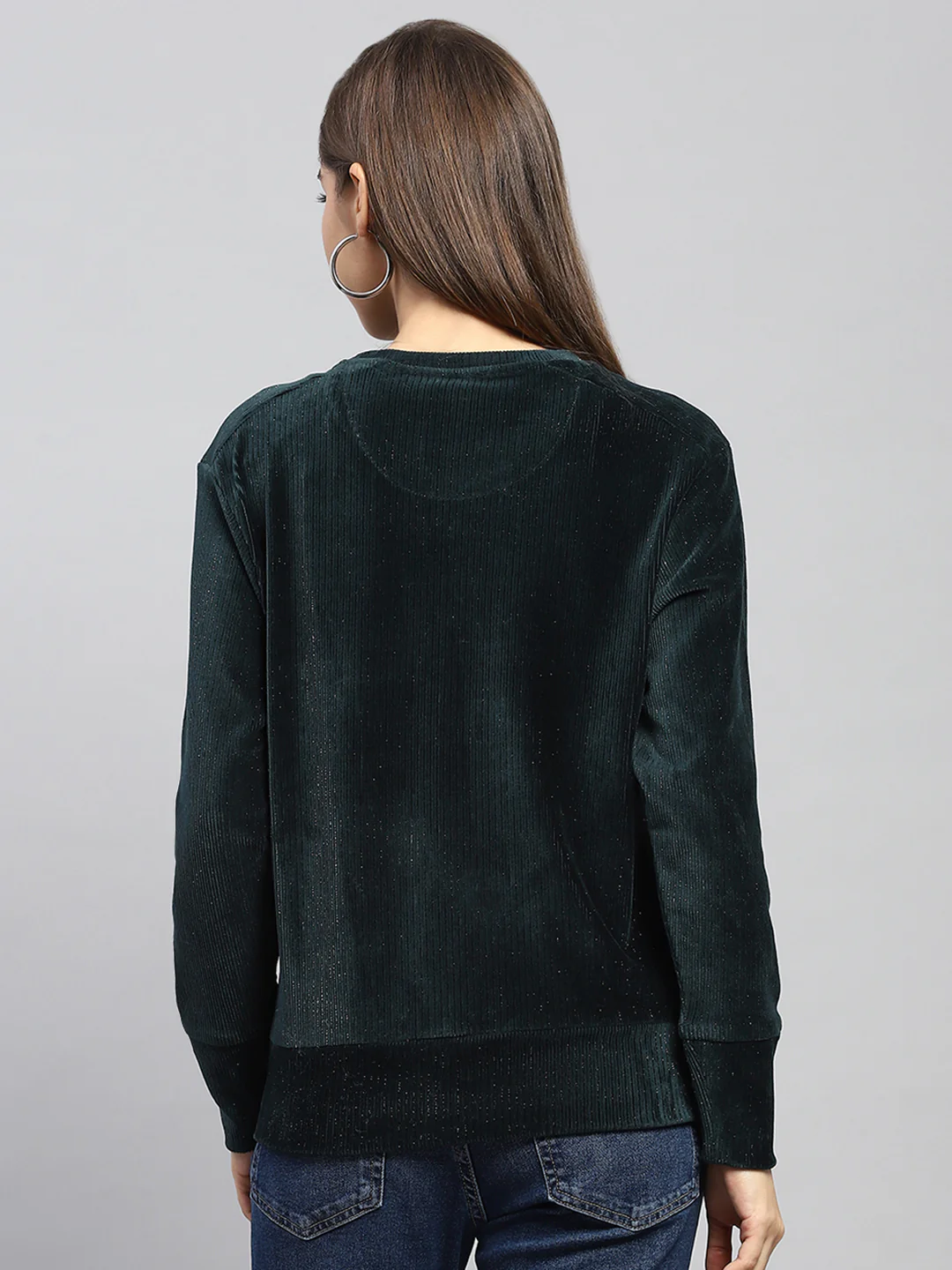 Women Green Solid Round Neck Full Sleeve Sweatshirt - Image 5