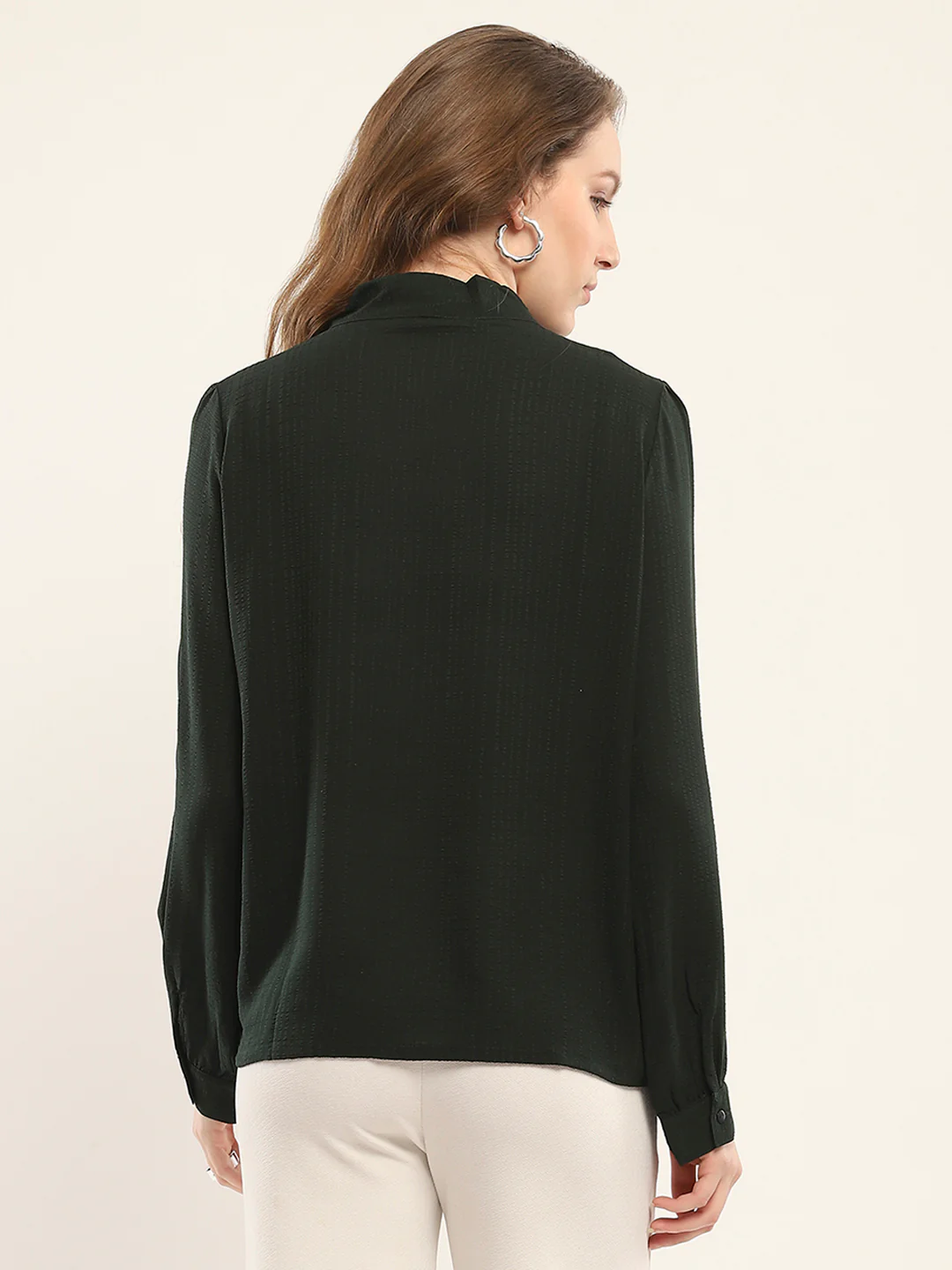 Women Green Solid Round Neck Full Sleeve Winte Top - Image 5