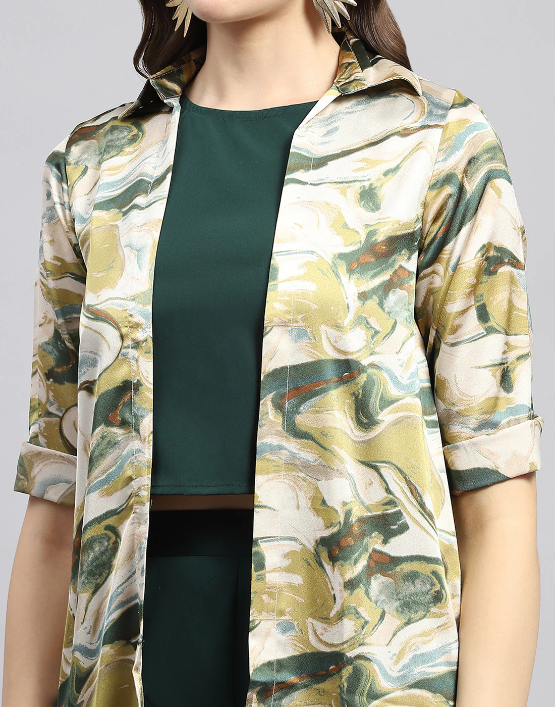 Women Green Solid Round Neck Sleeveless Combo 3Pc Set - Image 2