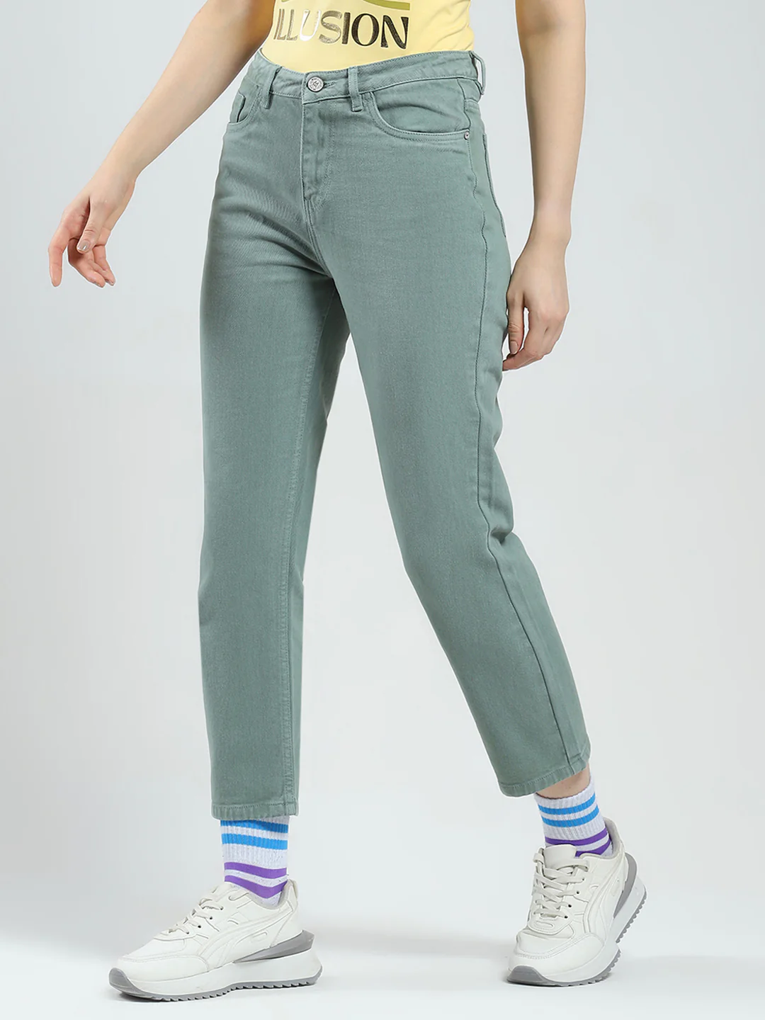 Women Green Solid Slim Fit Denim - Image 3