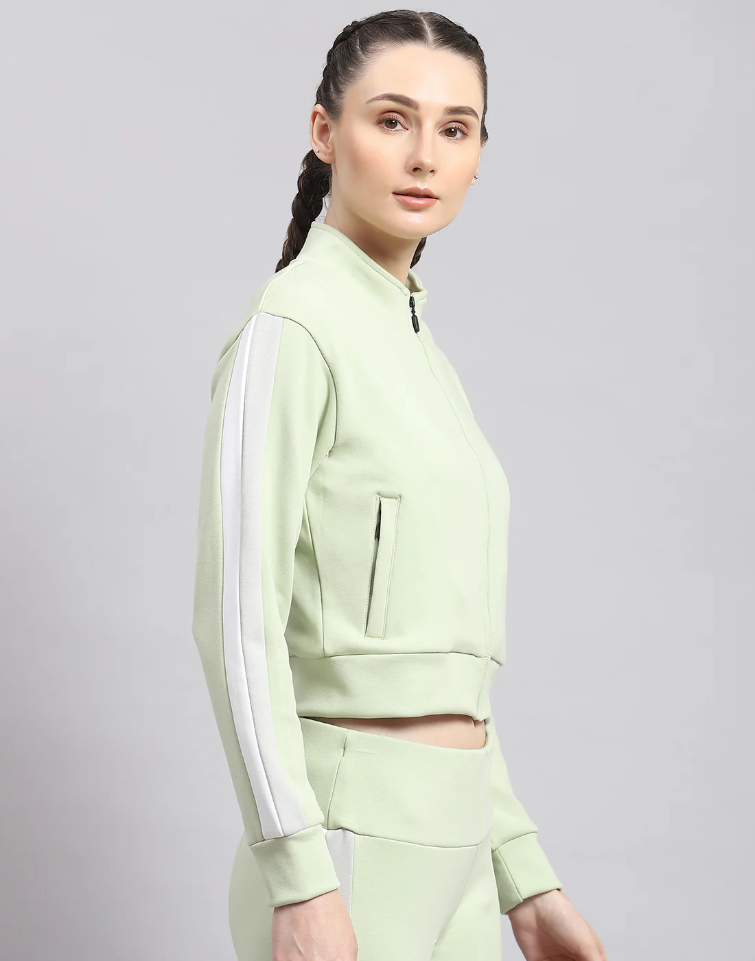 Rock.it Women Green Solid Stand Collar Full Sleeve Sweatshirt - Image 4
