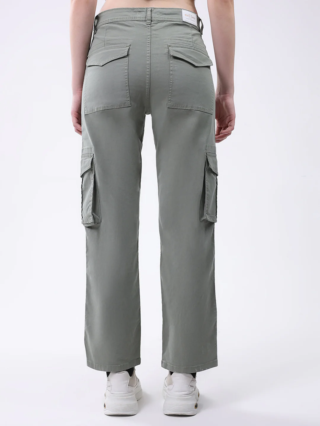 Women Green Solid Straight Fit Cargo - Image 5