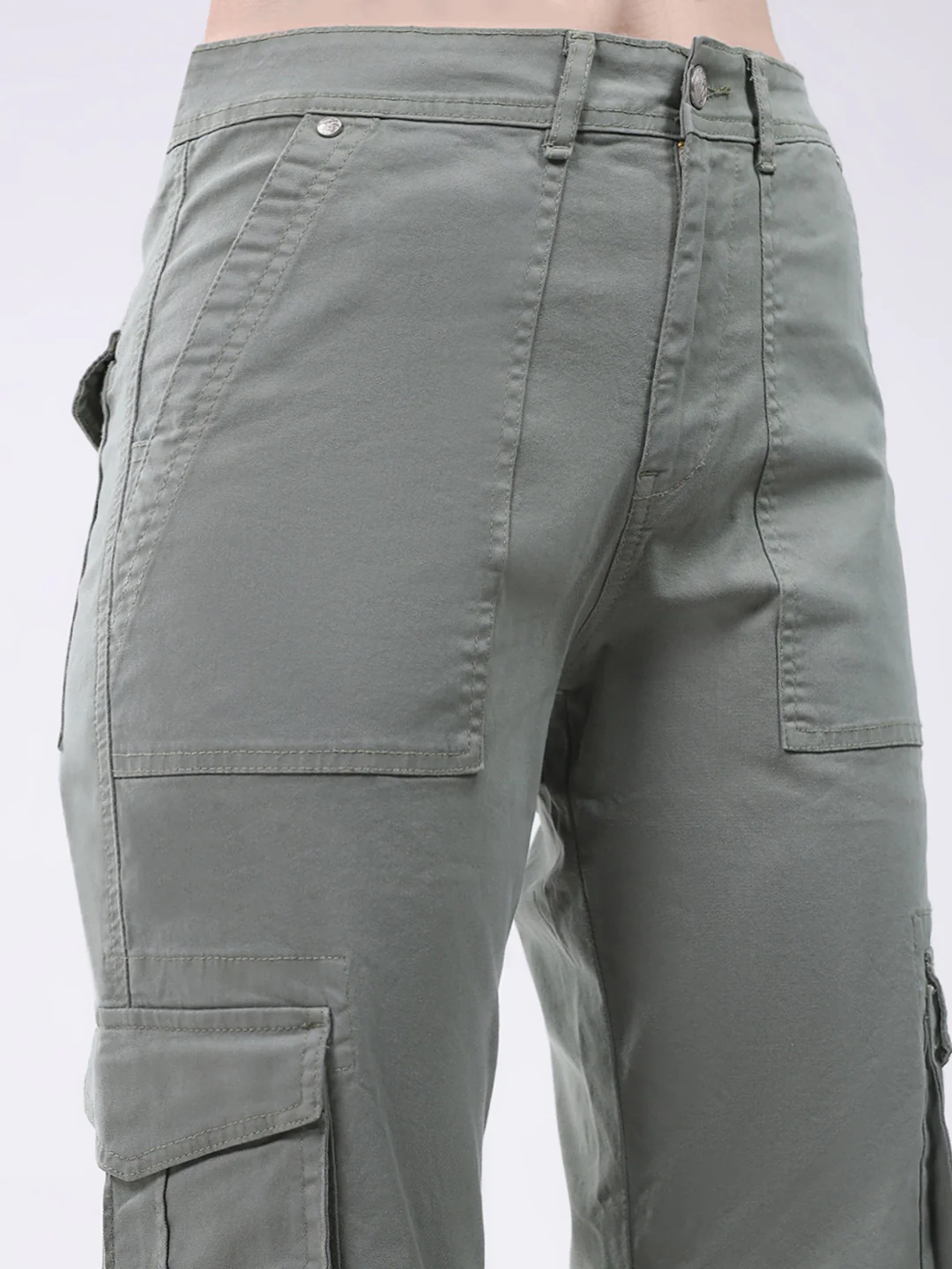 Women Green Solid Straight Fit Cargo - Image 6