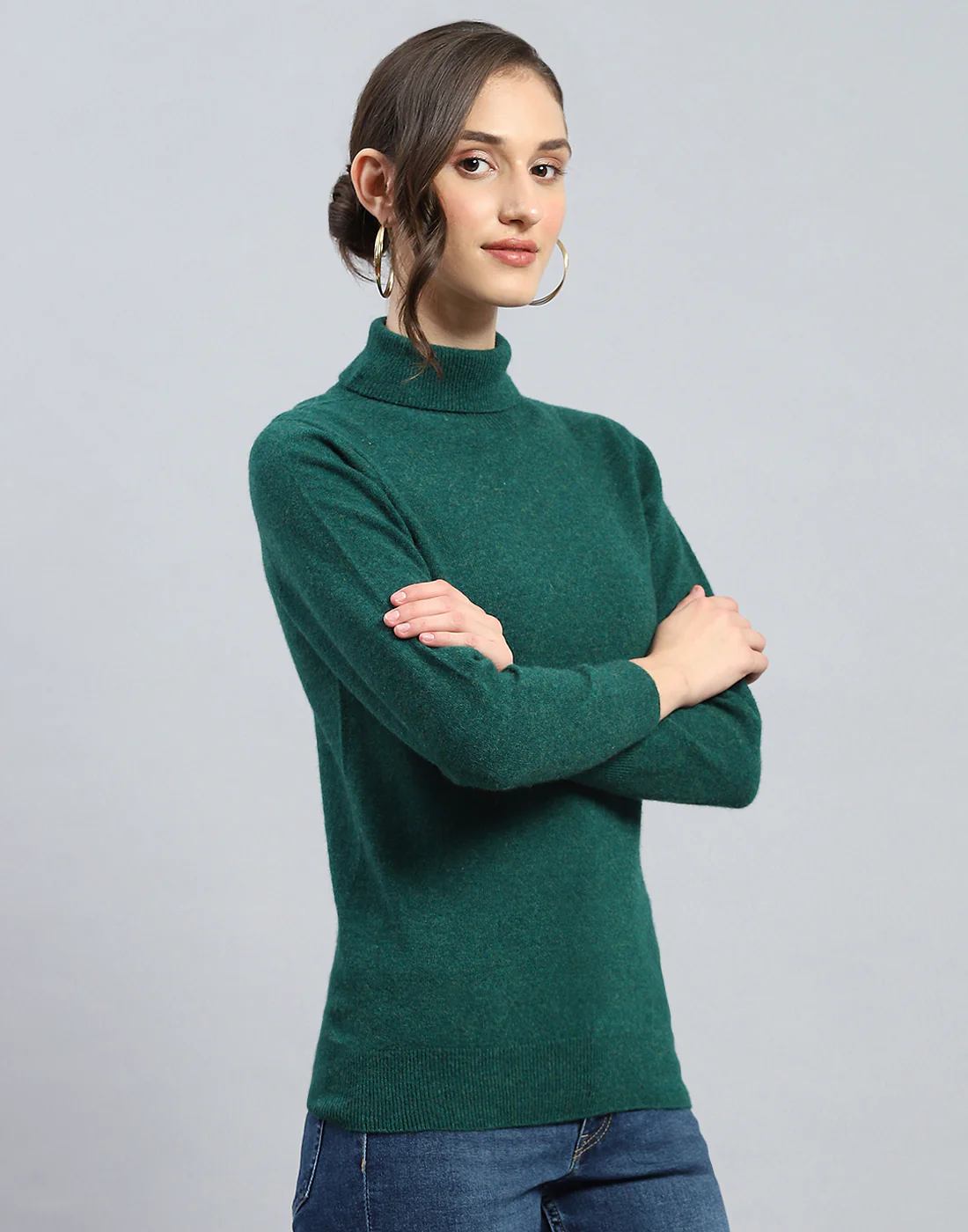 Women Green Solid Turtle Neck Full Sleeve Winter Top - Image 4