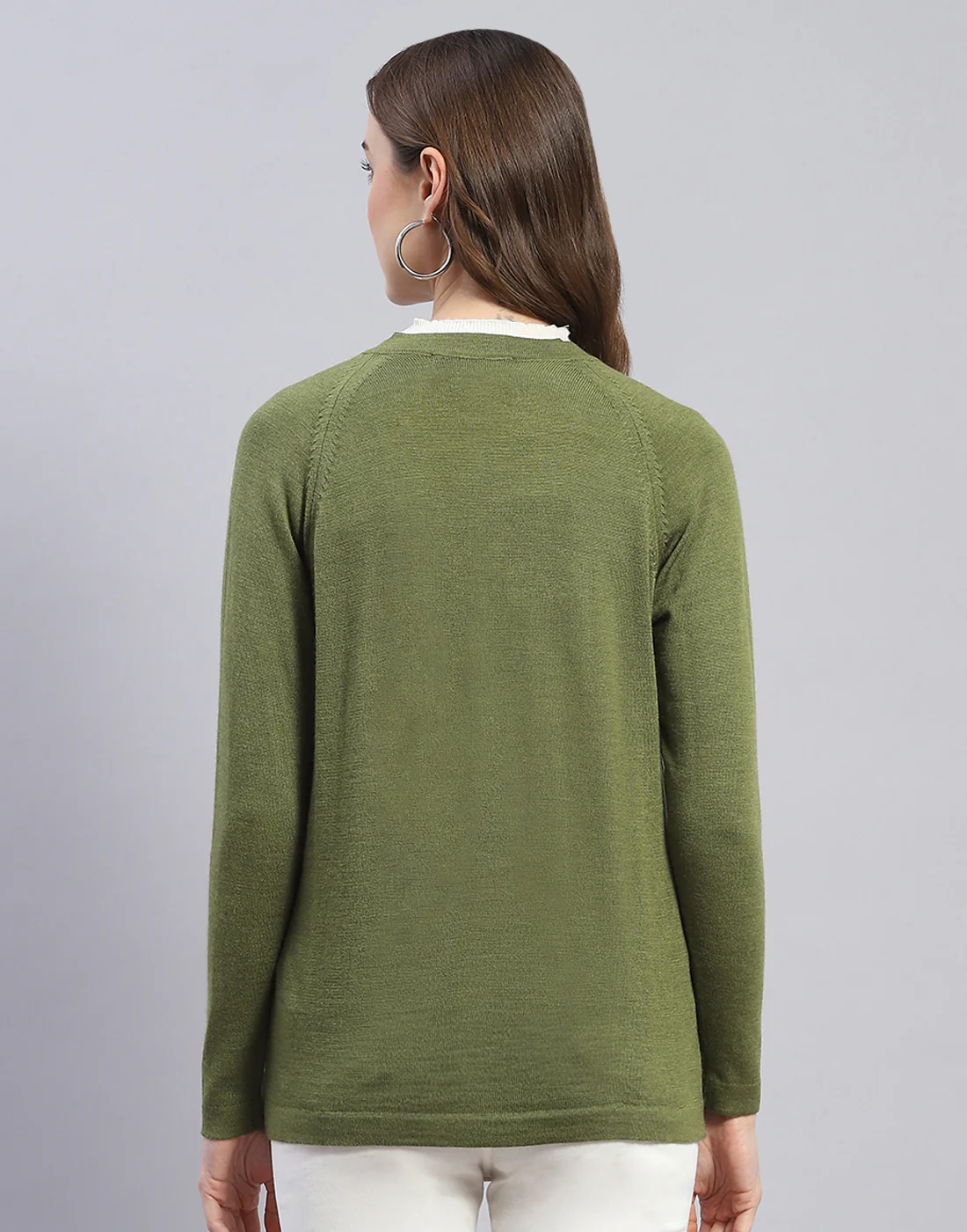 Women Green Solid V Neck Full Sleeve Cardigan - Image 5