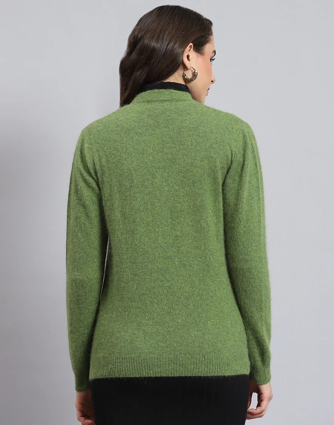 Women Green Solid V Neck Full Sleeve Cardigan - Image 5