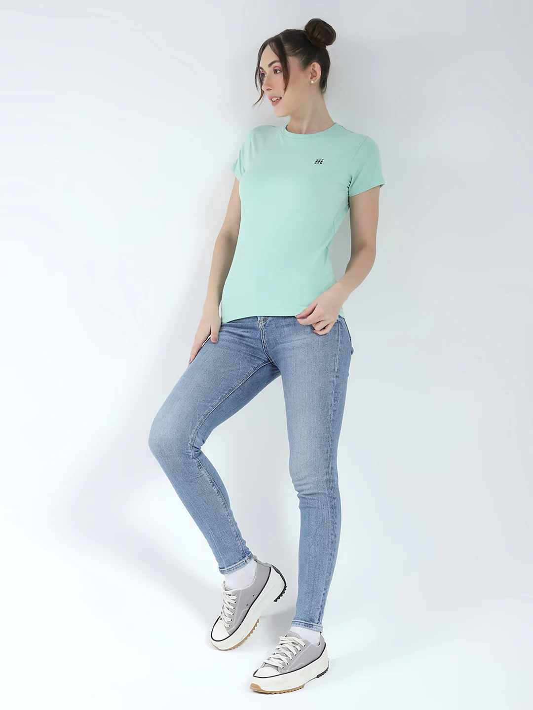 Rock.it Women Green Solid Round Neck Half Sleeve Top - Image 2