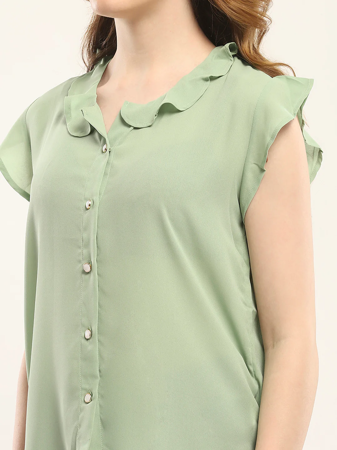 Women Green Solid V Neck Sleeveless Winte Top - Image 6