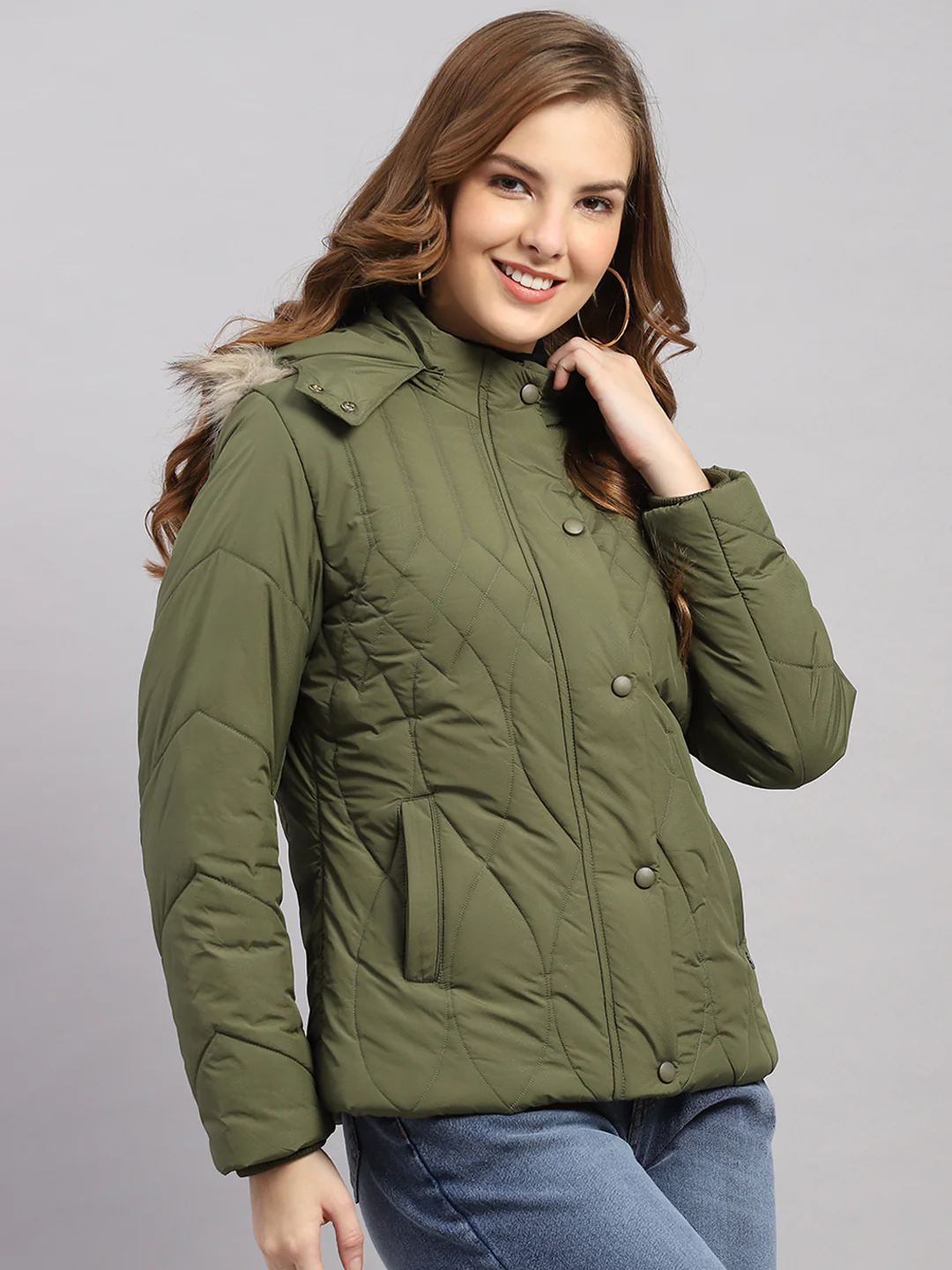 Women Green Stripe Hooded Full Sleeve Jacket - Image 4